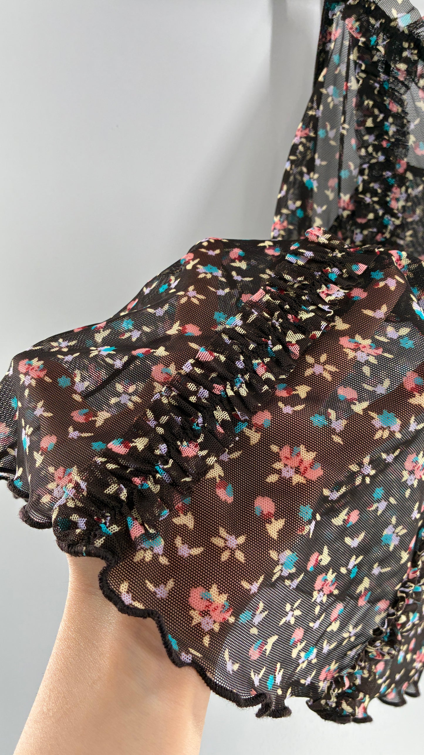 Vintage Donna L’Orèn Gold Label Dark Brown Floral Mesh Camisole (Large)