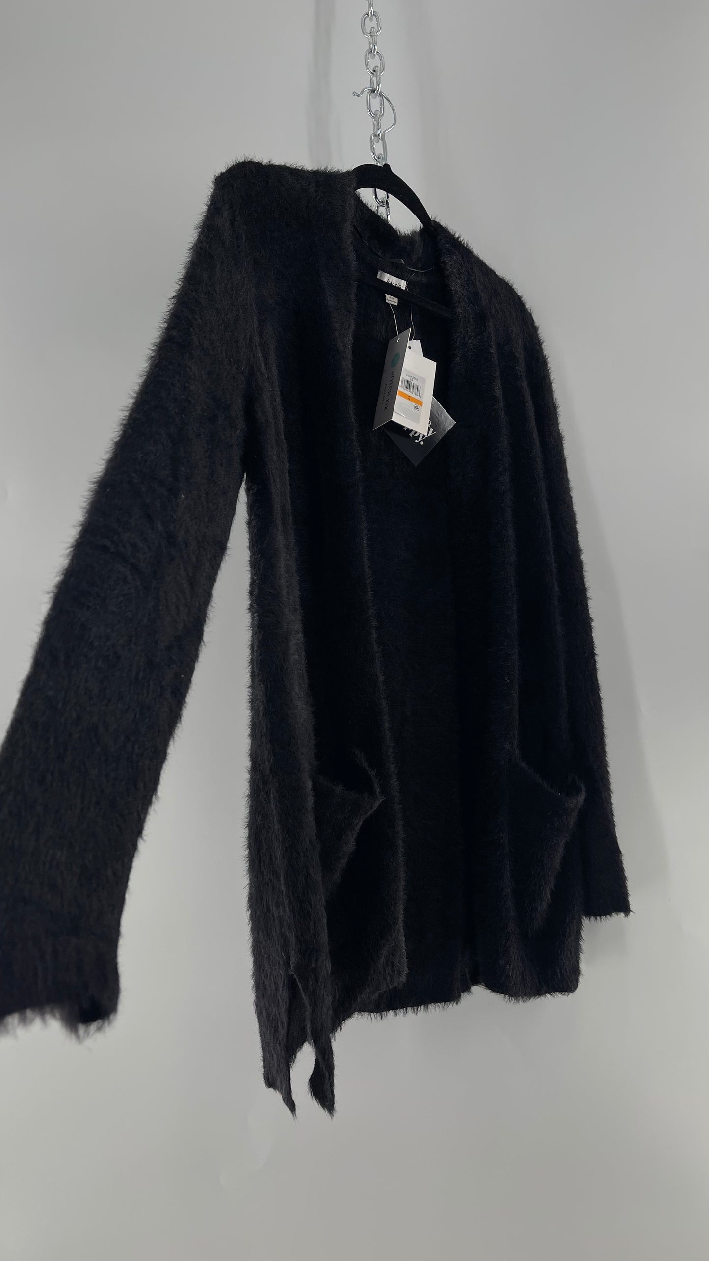 Kensie Black Fuzzy Slouchy Cardigan with Pockets and Tags Attached (Small)