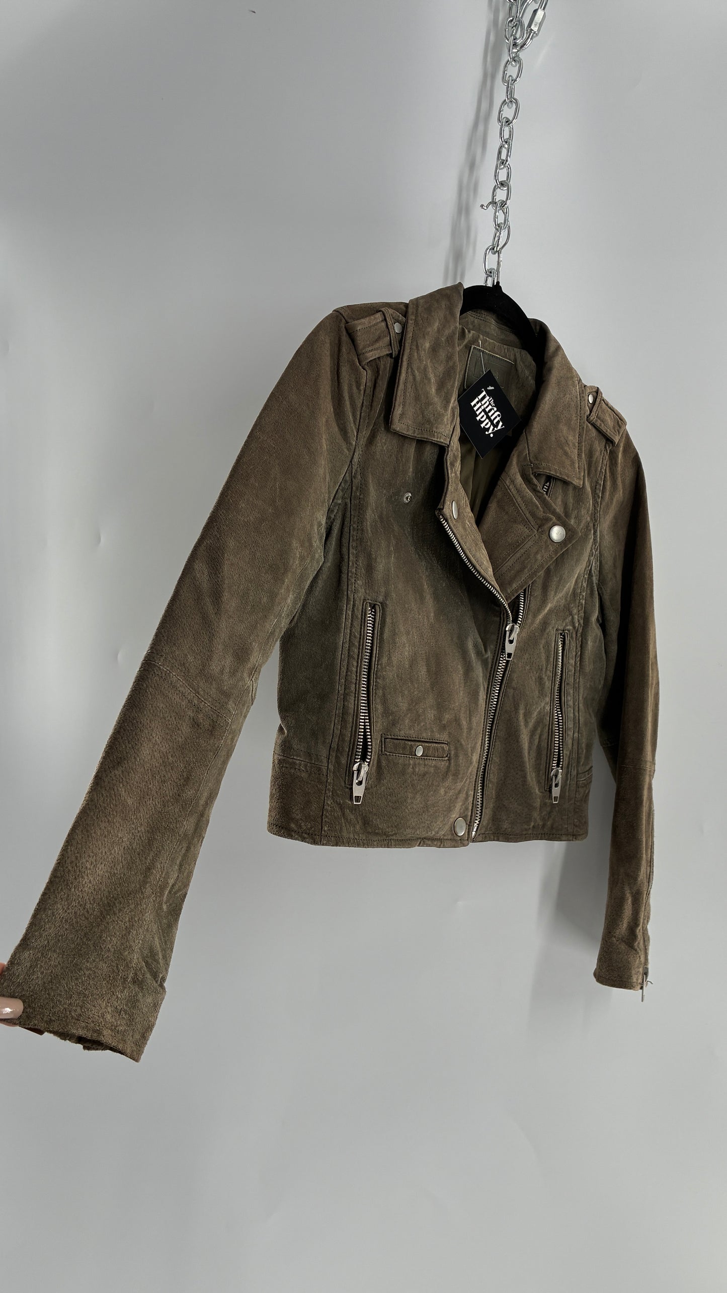 Vintage SL8 Genuine Suede Leather Motorcycle Style Jacket (Medium)