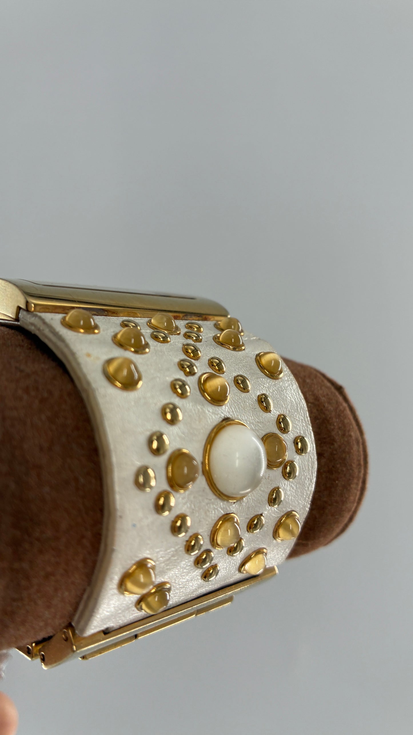 Deadstock Vintage Michael Kors White Leather Studded Cuff Watch