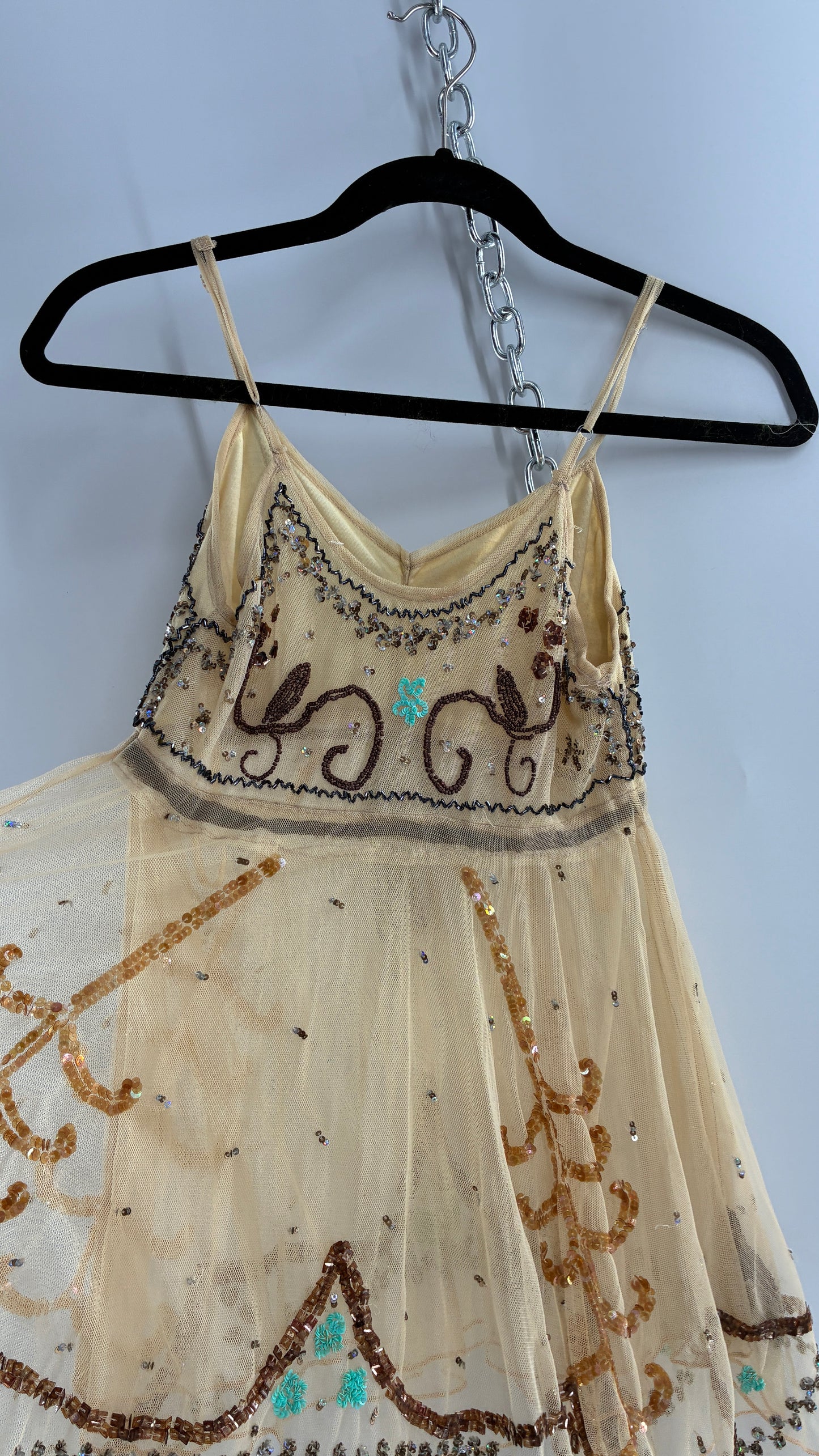 Handmade Beige Handkerchief Camisole with Hand Beaded Details (XS)