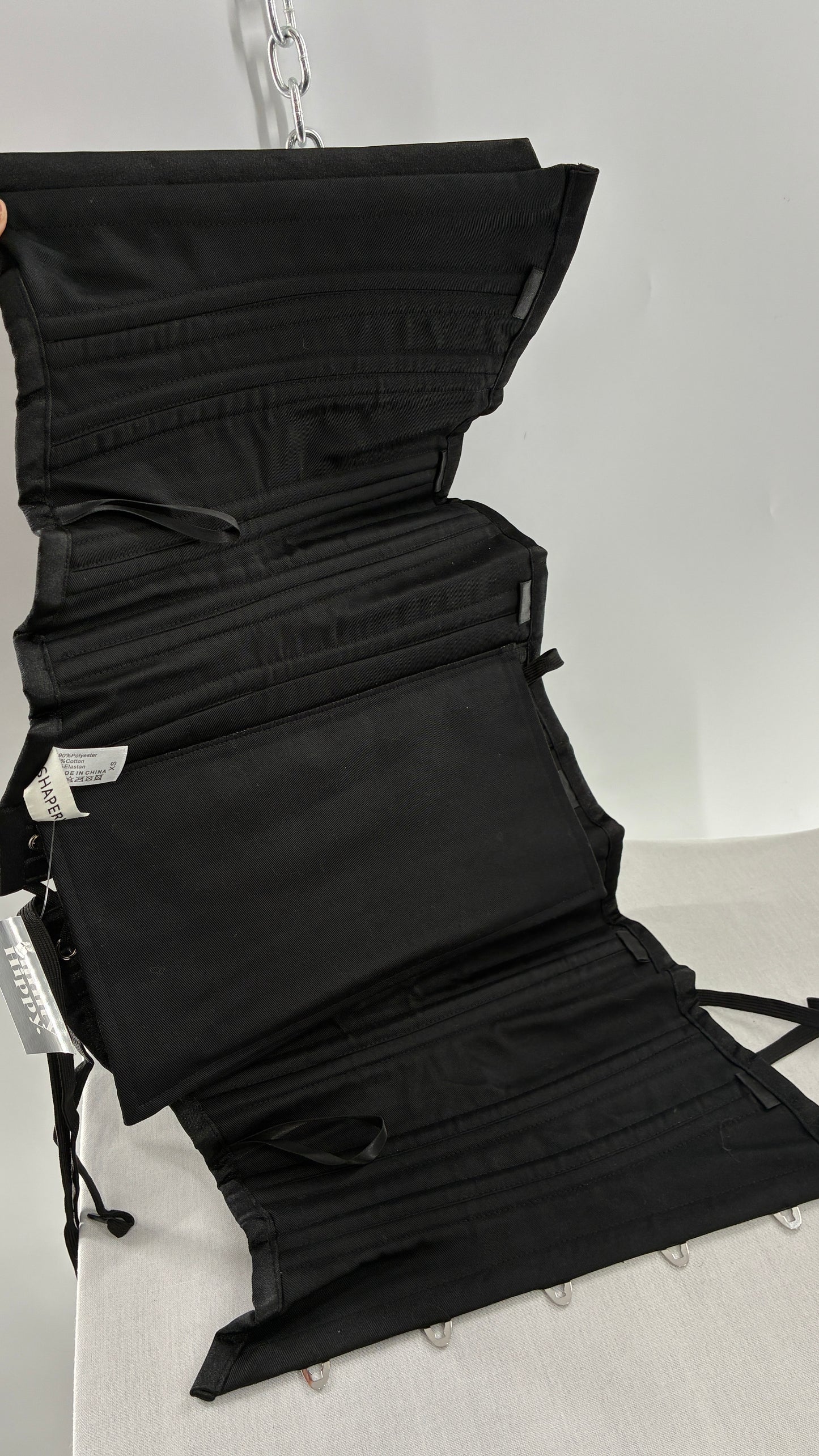 Vintage SHAPERX Black Satin Heavy Duty Ribbed Corset (XS)