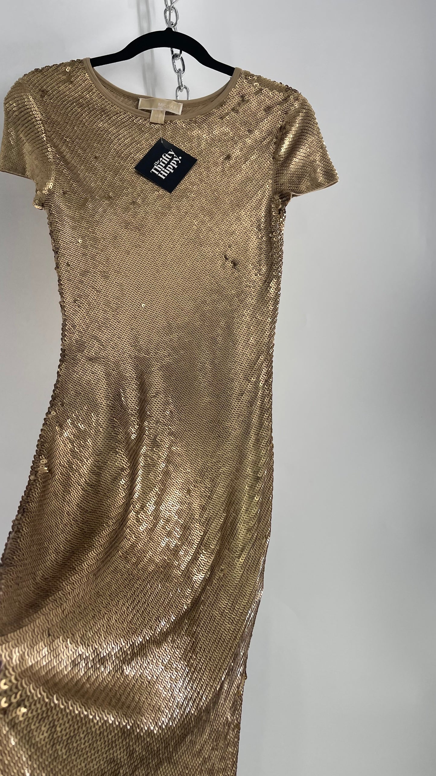 Michael Kors Sequin Party Gold Midi Dress (XXS)