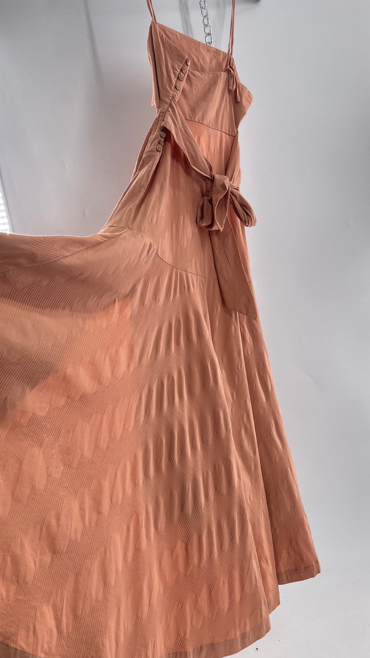 Free People Terracotta/ Smoky Pink Maxi Dress with Exposed Midriff, Waist Bow, and Side Slit with Tags Attached  (M)