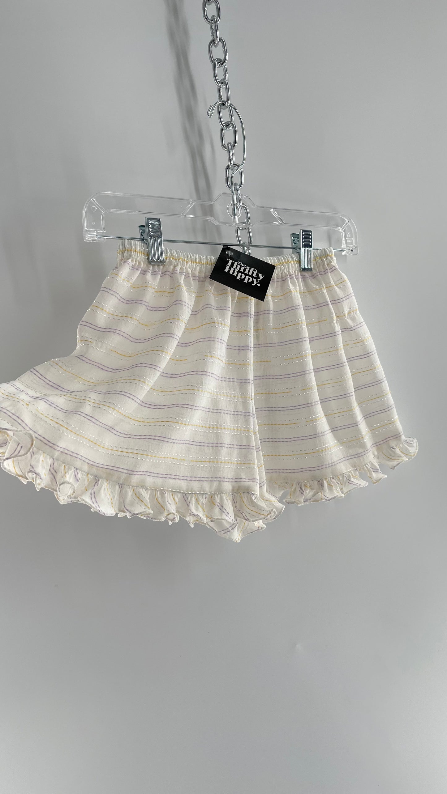 Vintage Sheer Babydoll Short with Embroidered Needle Point Stripes and Ruffled Hem (S)”