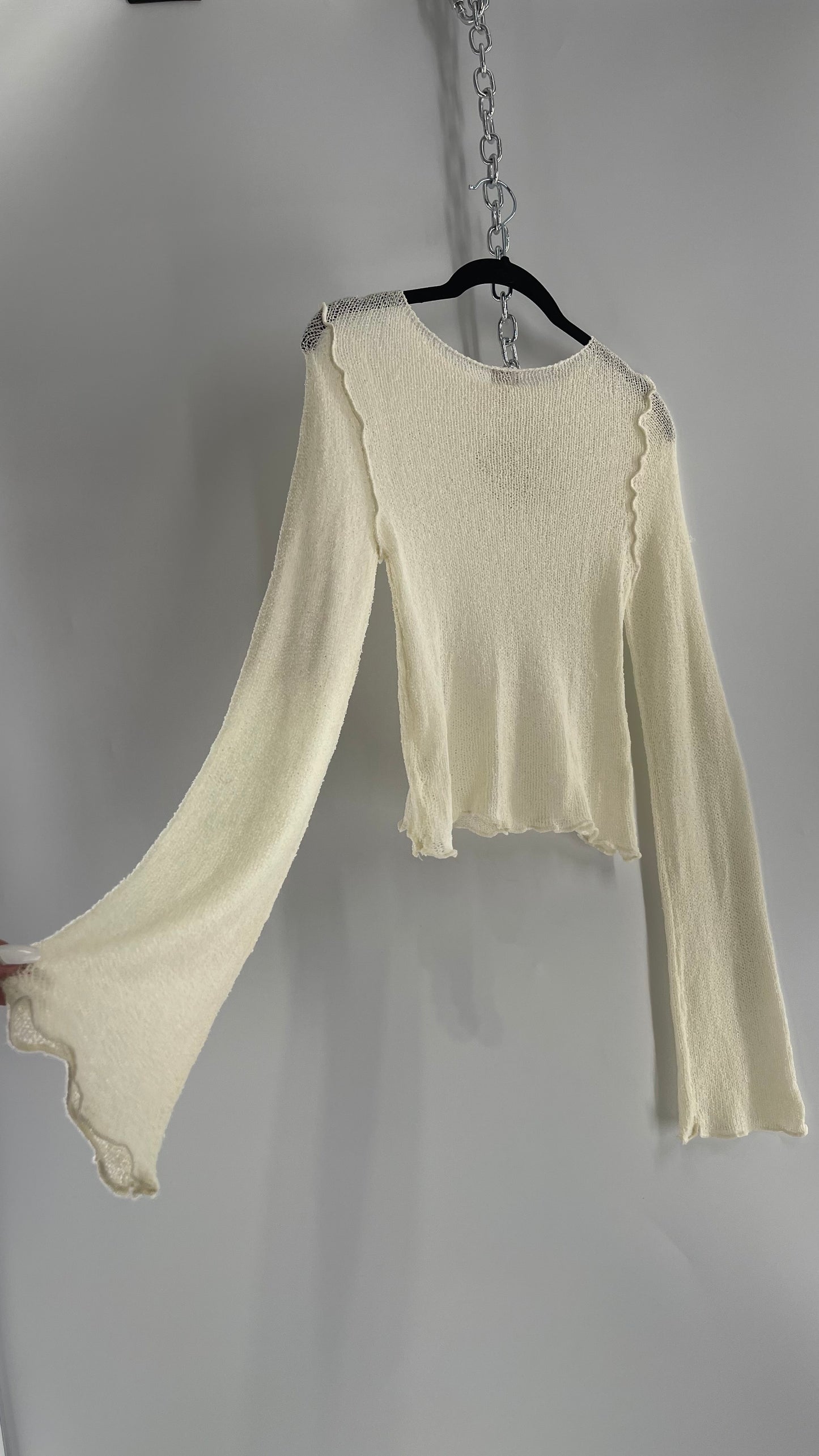 BDG Off White Open Knit Bell Sleeve with Exposed Seams (Large)