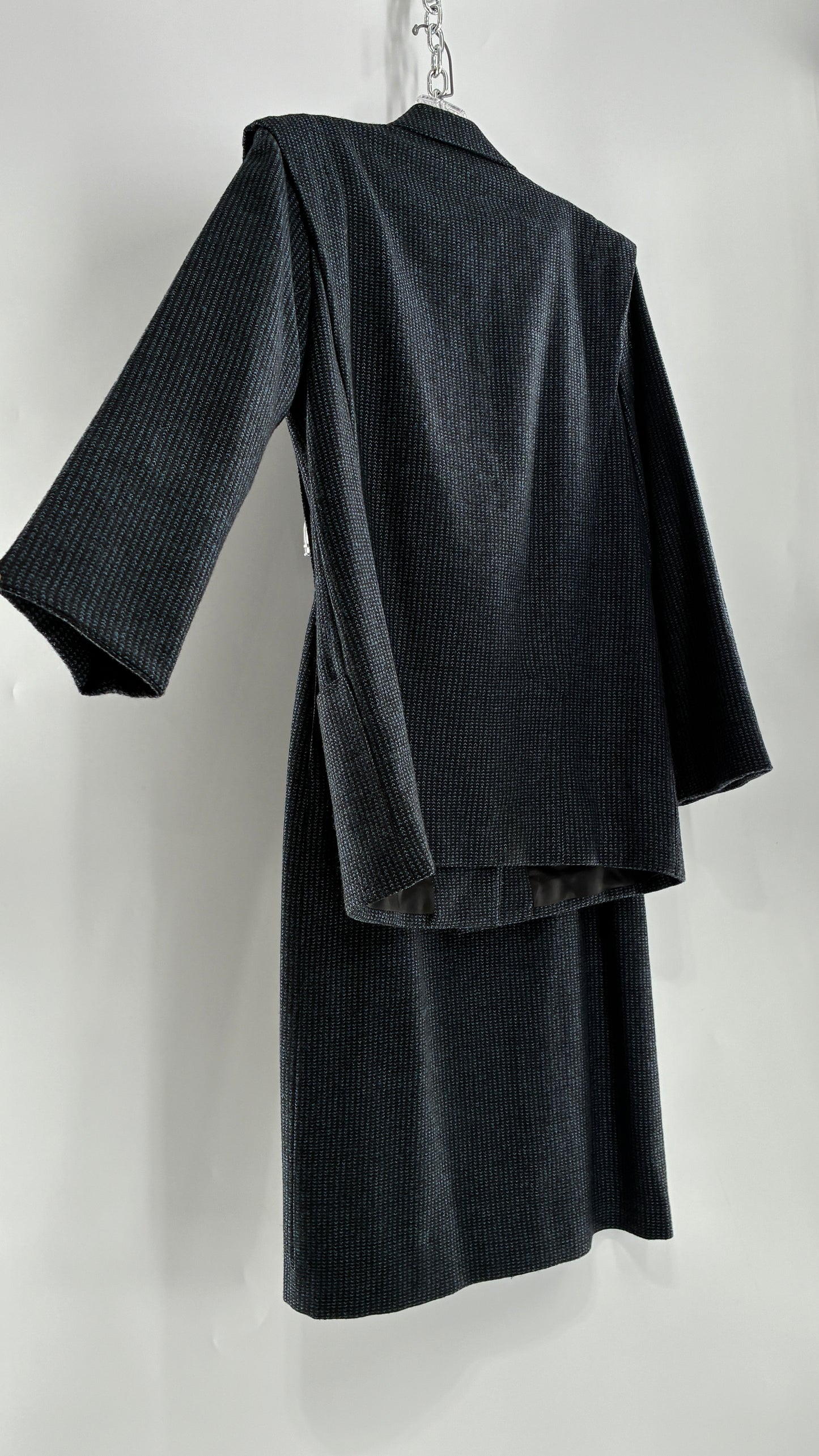 Vintage CHRISTIAN DIOR Navy Woven Maxi Skirt and Oversized Lapel Style Blazer with Padded Shoulders (8)