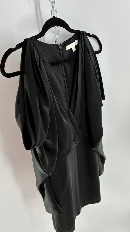 JONATHAN SIMKHAI Black Silky Mini Dress with Exaggerated, Draped Cold Shoulders (8)