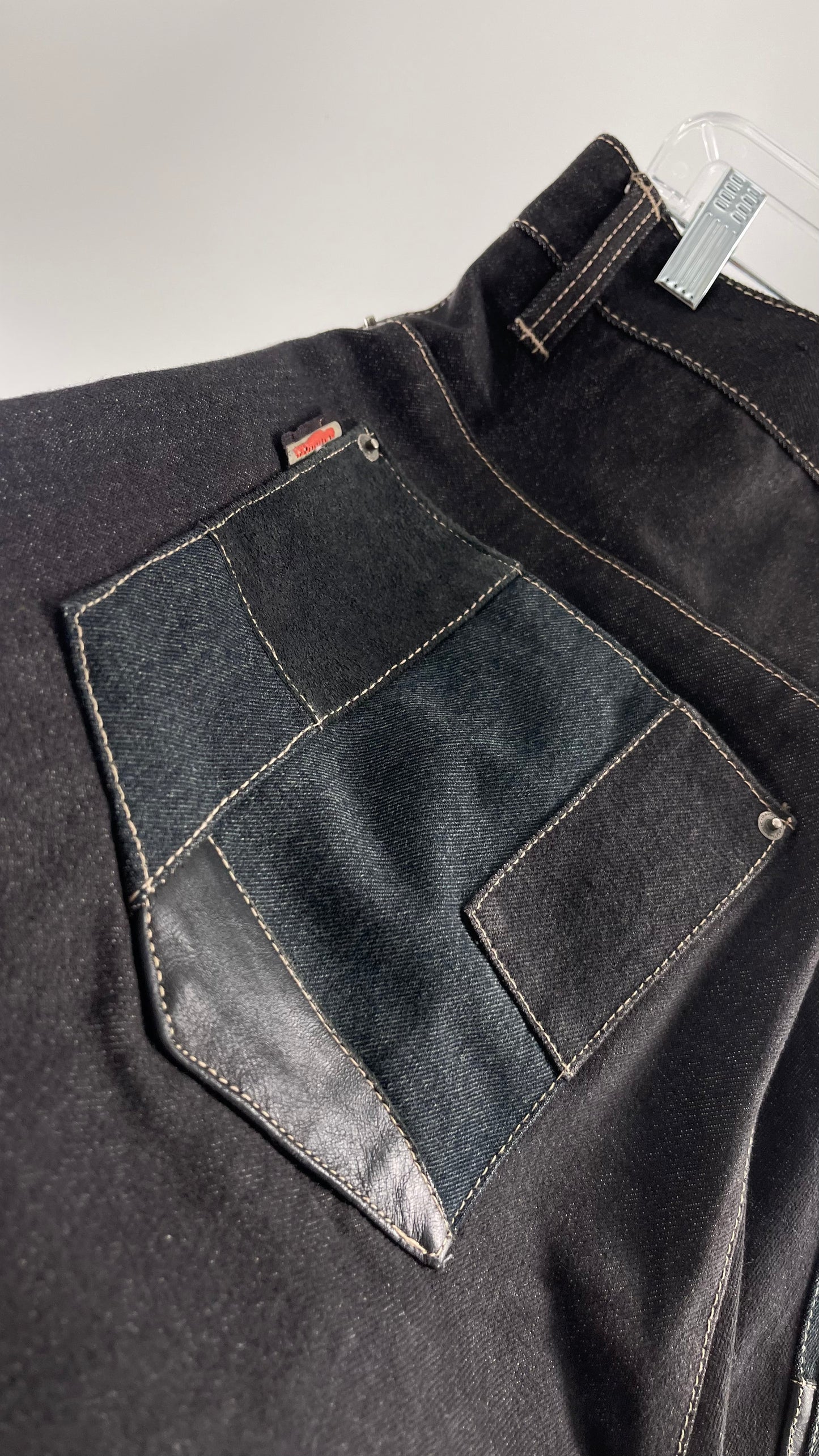 Vintage Original Davoucci Dark Wash Denim with Suede Leather Checker Patchwork Front (34x33)