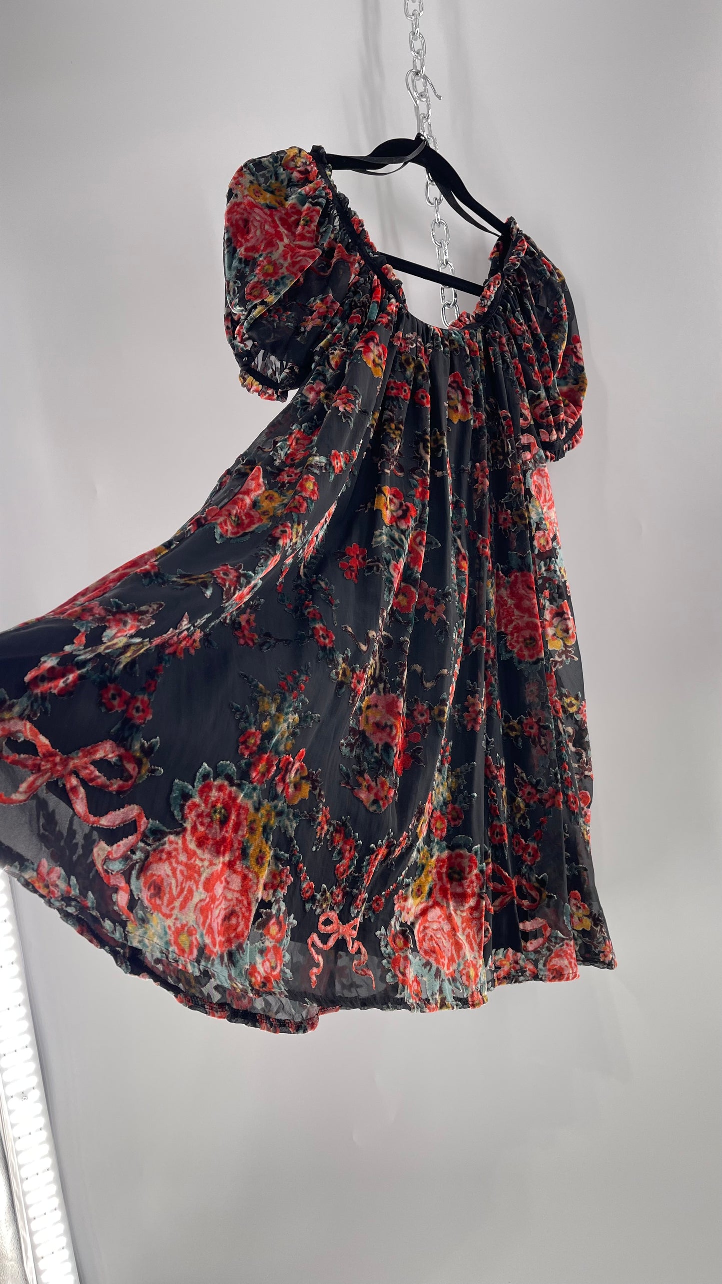 Free People Beautiful Blooms Velvet Florals Babydoll Dress (Small)