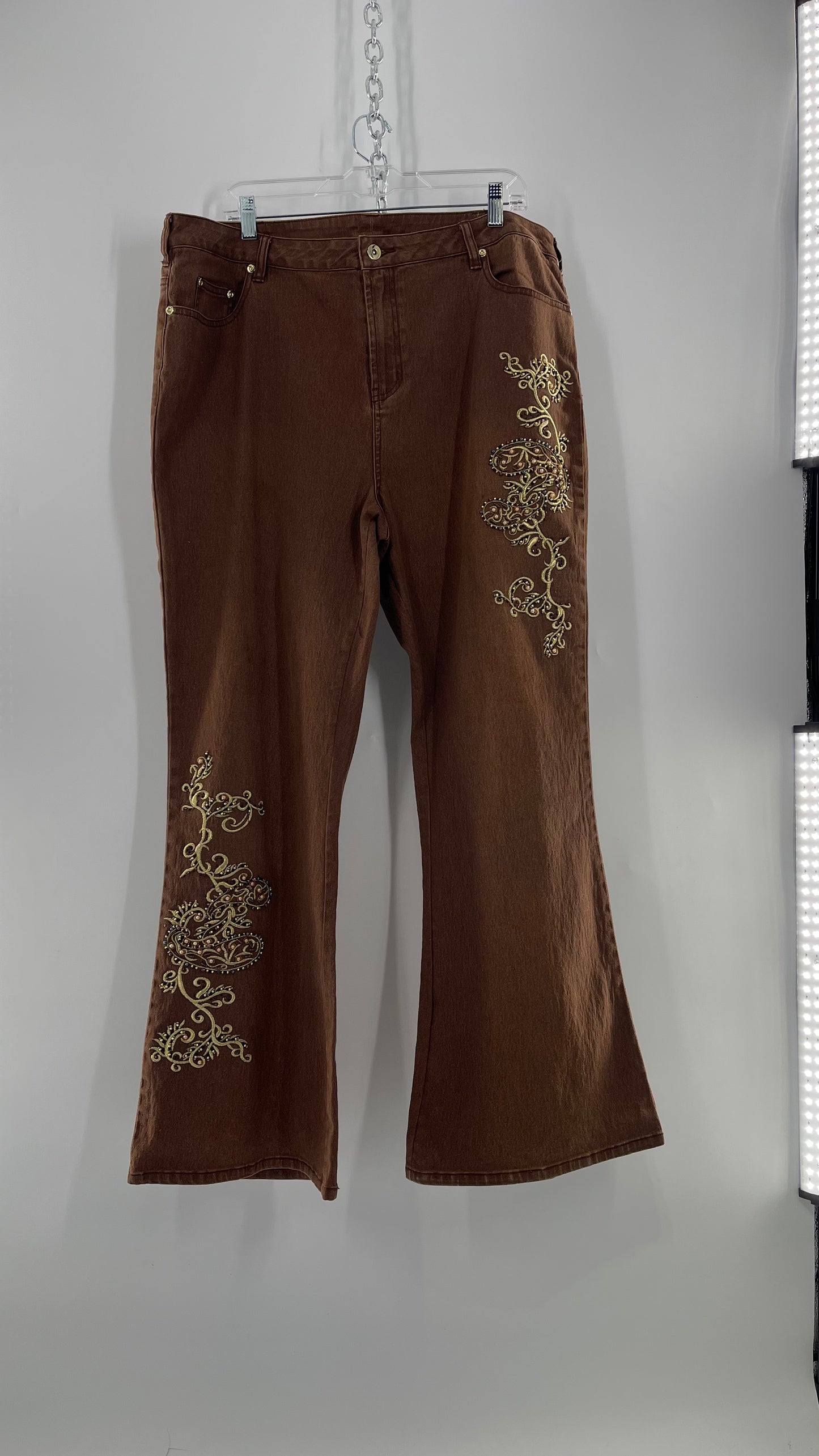 Vintage Midnight Velvet Embroidered + Beaded Brown Flares (18W)