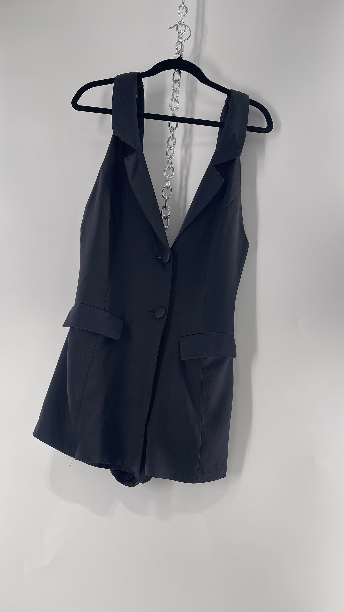 Free People Black Blazer Tuxedo Sleeveless Romper Jumpsuit (S)