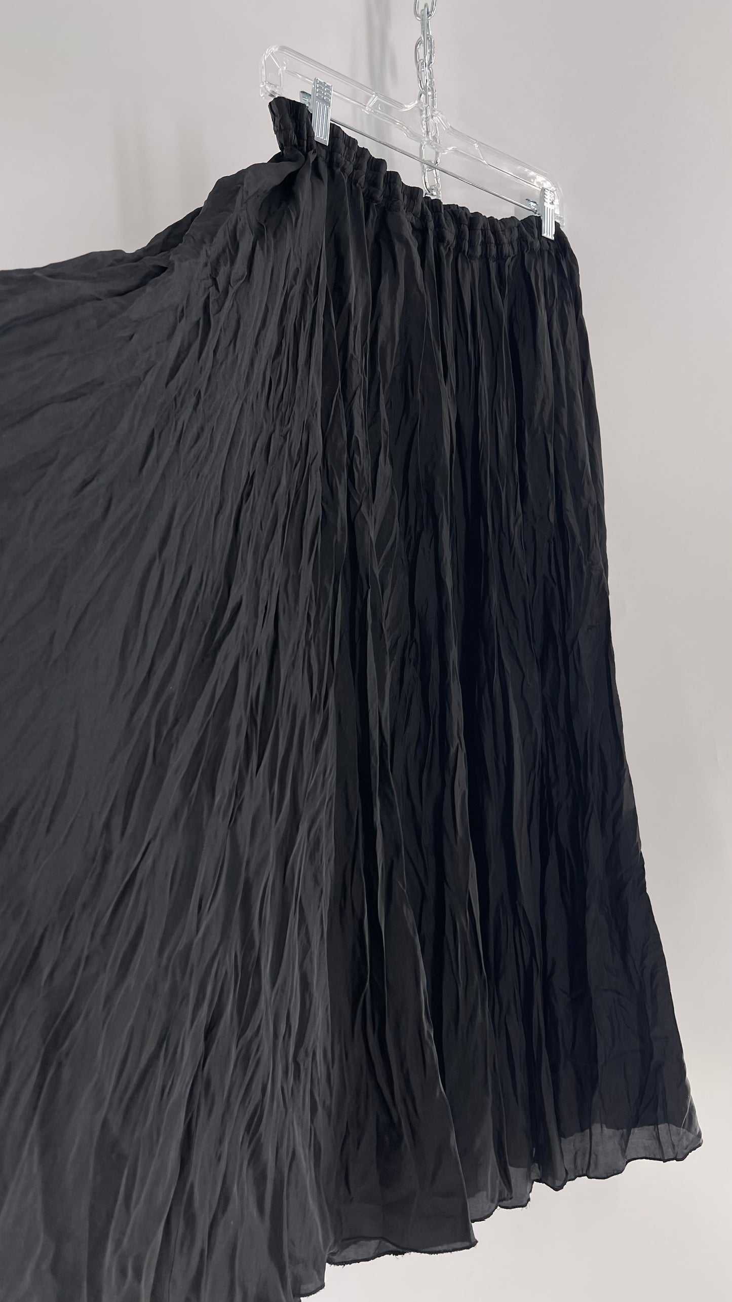 Vintage Adrian Jordan Black Full Length Crinkle Skirt 100% Silk (18/20)