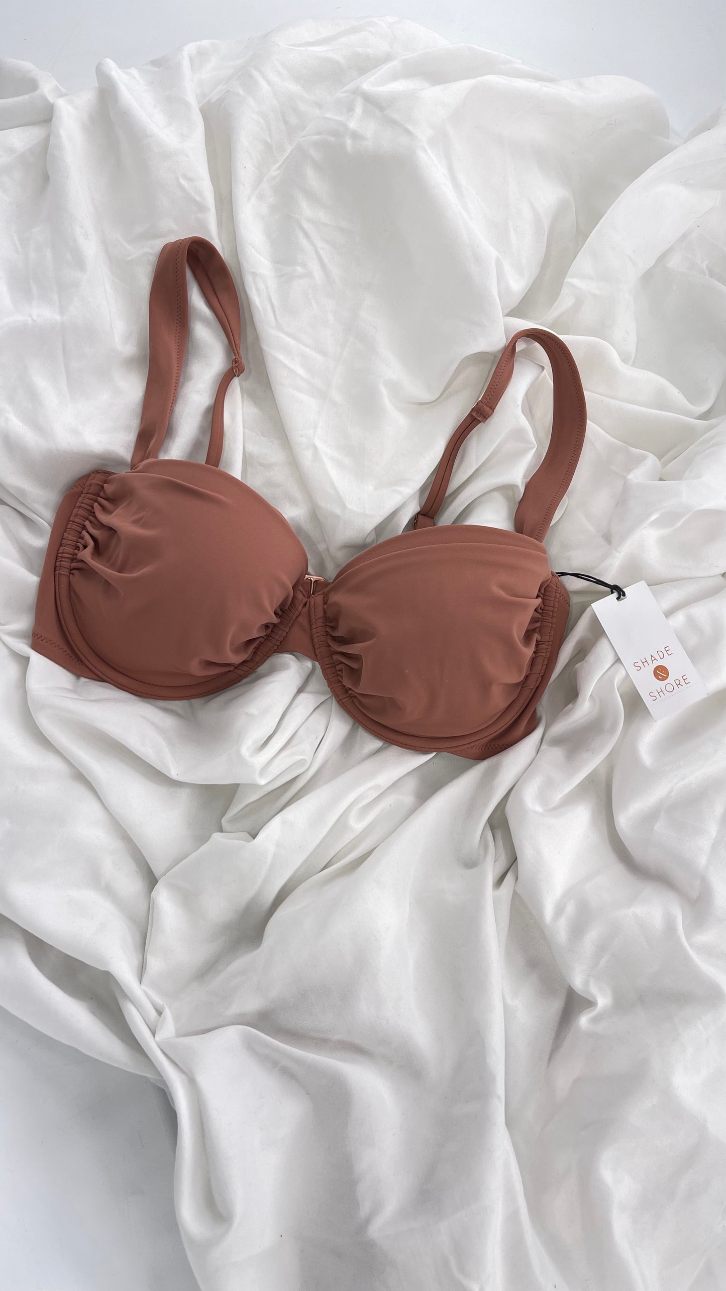 Shade & Shore Brown Underwire Swim Top with Tags Attached (34D)