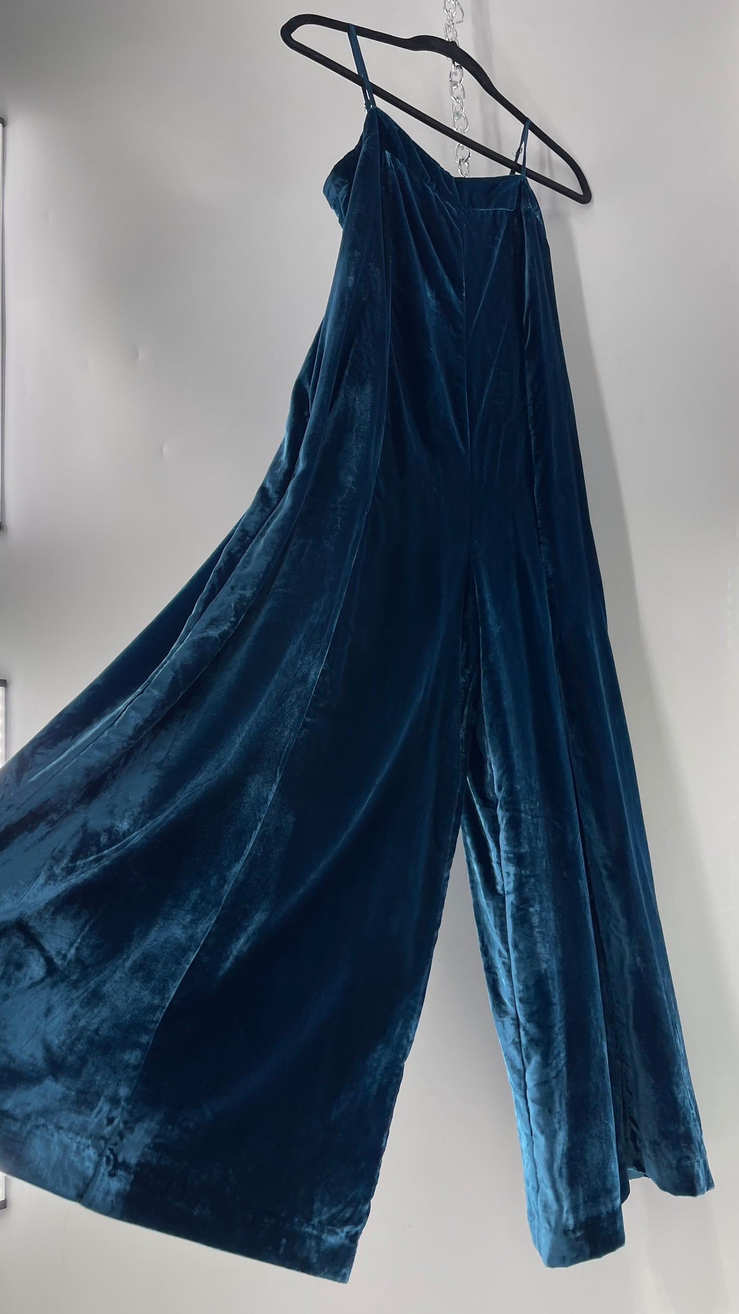 Anthropologie Blue Velvet Velour Wide Leg Jumpsuit (2)
