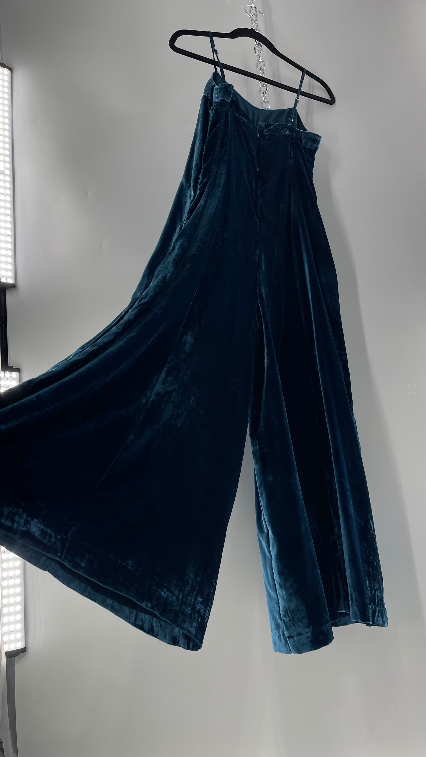 Anthropologie Blue Velvet Velour Wide Leg Jumpsuit (2)