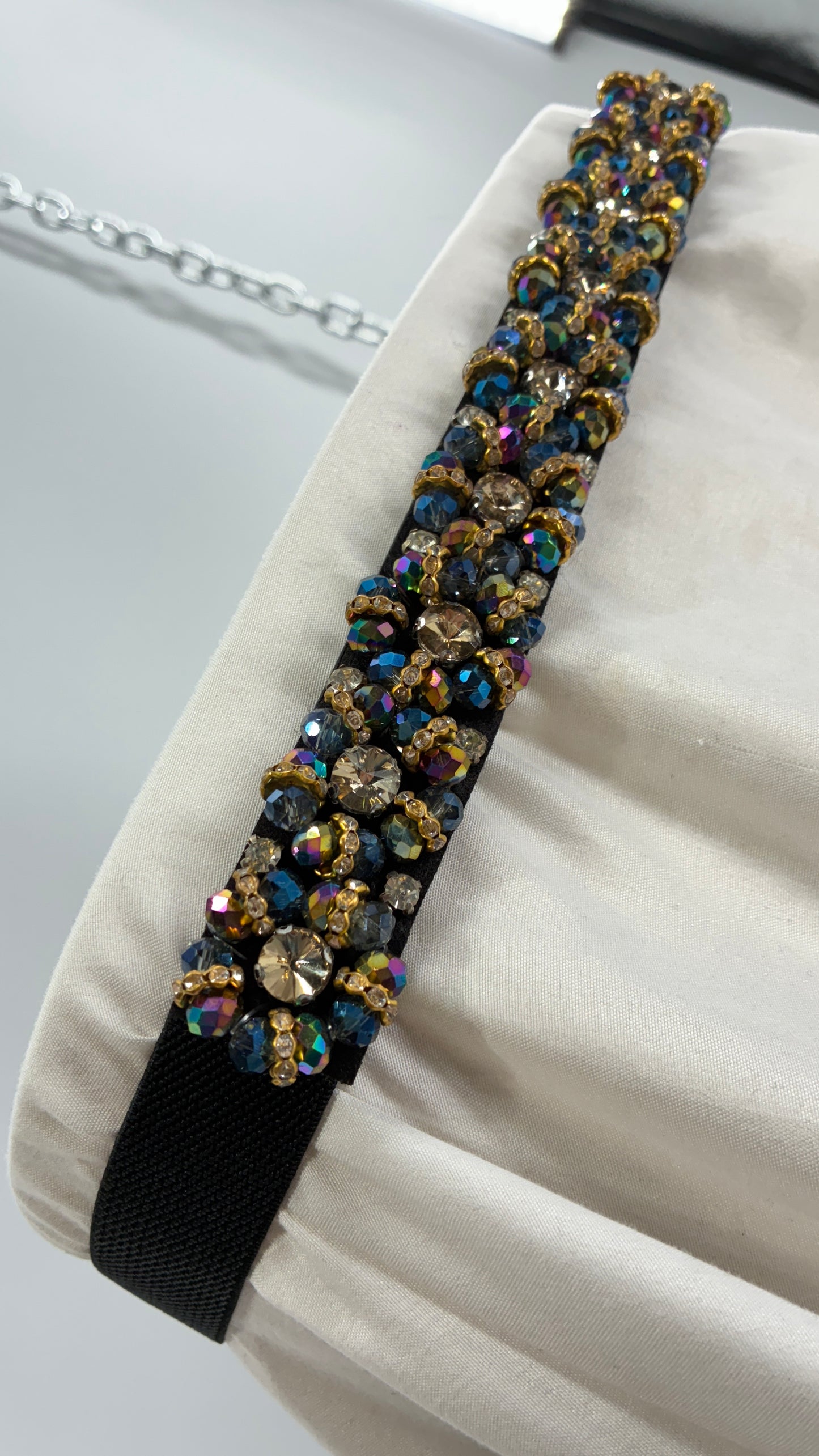 Vintage Elastic Belt Covered in Beaded Appliqués