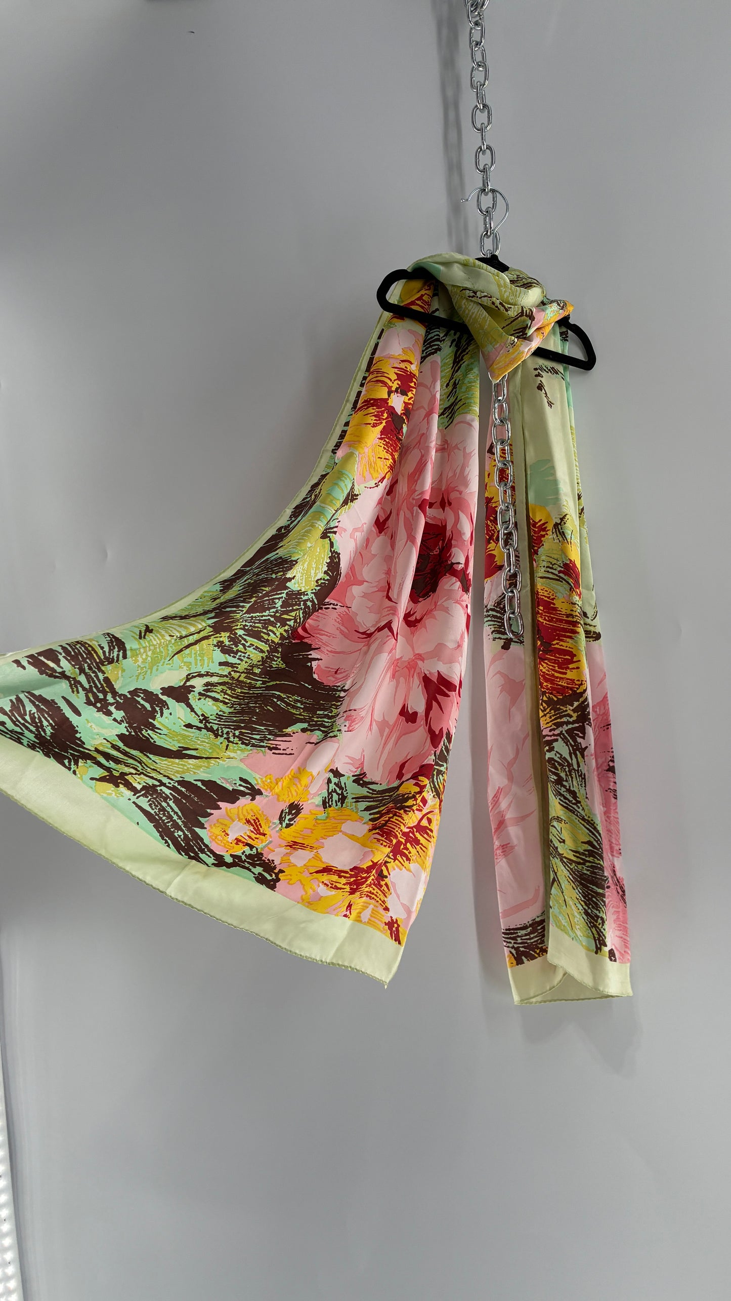 Vintage 100% Silk Tropical Printed Summer Scarf