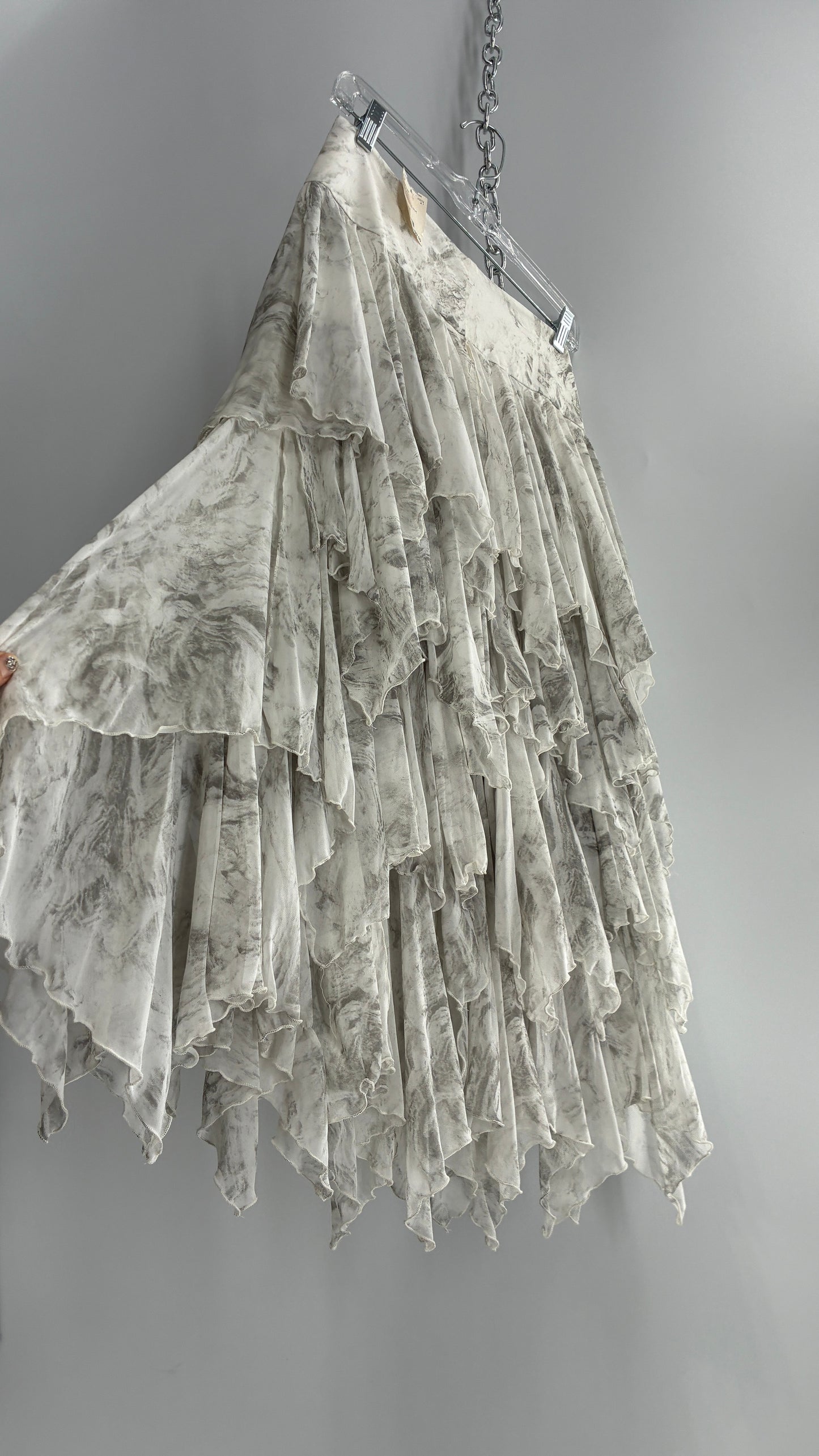 Free People Layered, Tiered Voluminous White and Grey Watercolor Full Skirt with Tags Attached (4)