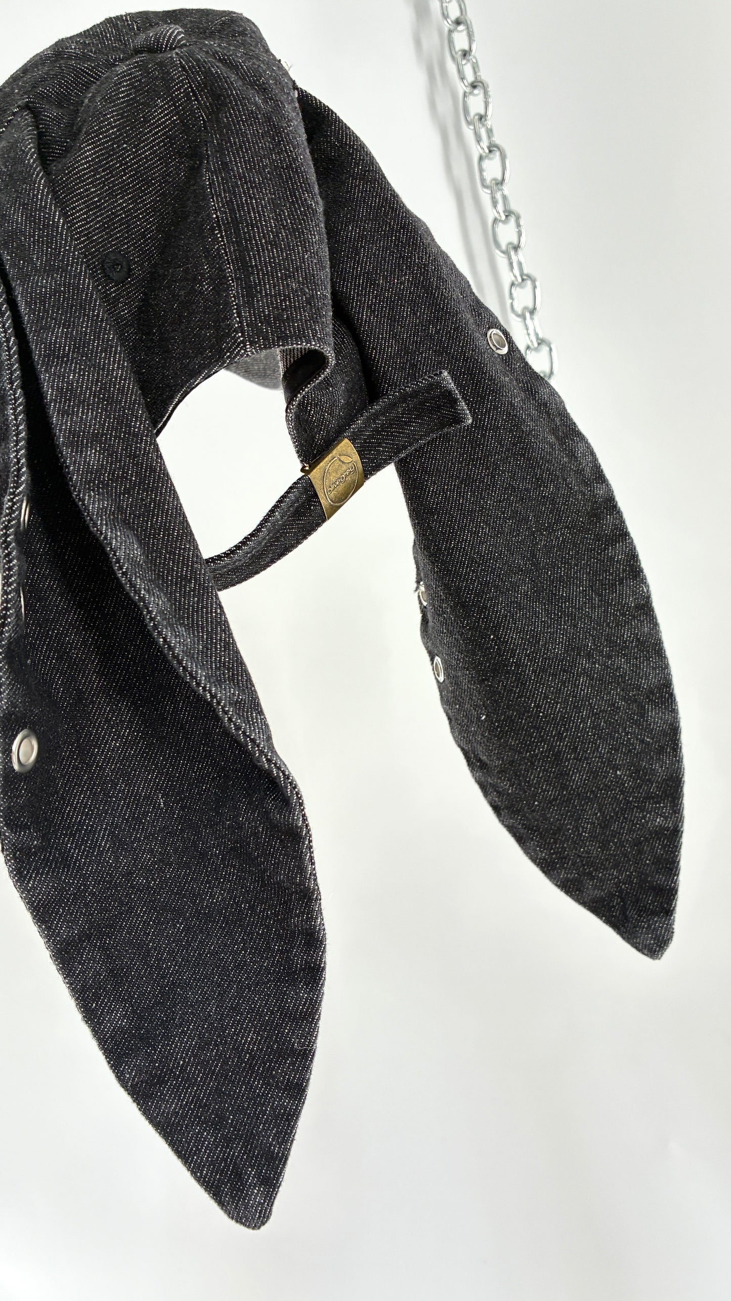 Vintage OLIVEGREY Black Distressed Denim Bunny Hat with Piercings