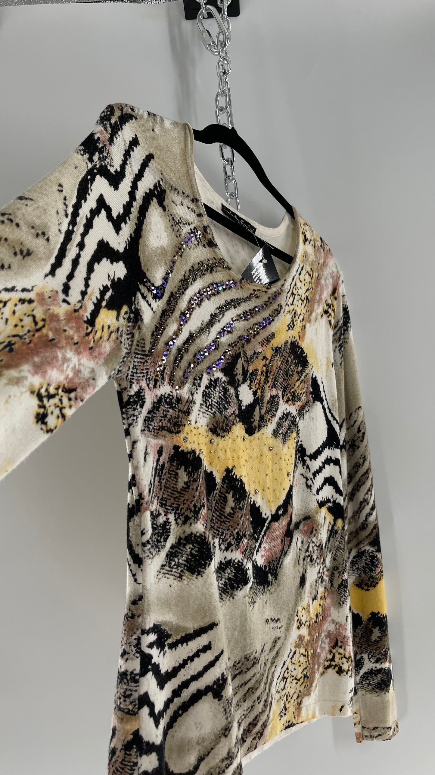 Vintage PIERRI Animal Print Graphic Knit with Iridescent Sequins (Small)
