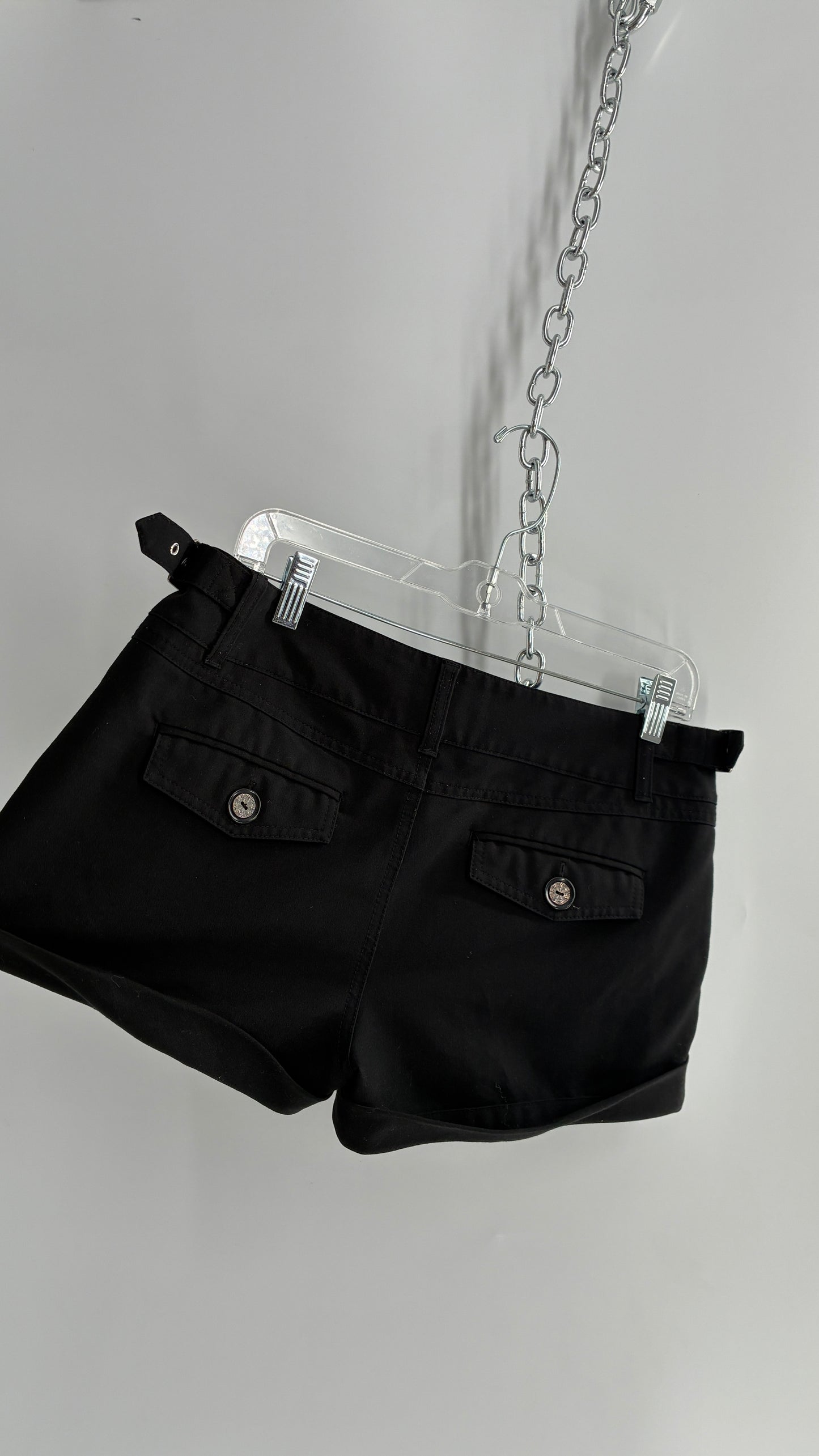 Vintage GUESS Black Cuffed Micro Mini Short with Embossed Details and Bum Pockets (30)