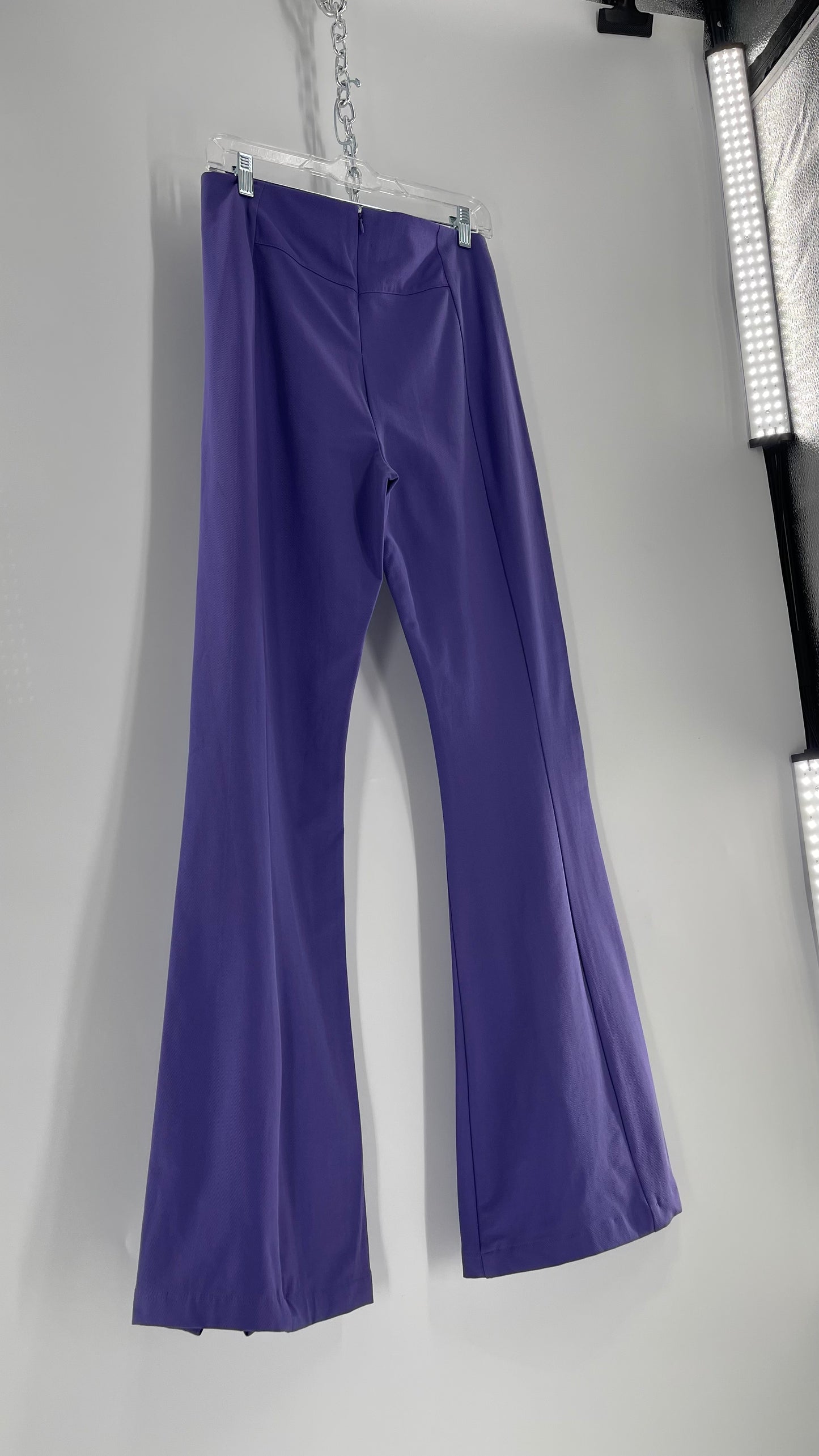 Free People Purple Knit Flares with Pleated Front and Pointed Back Stitching and Vented Hem  (Small)