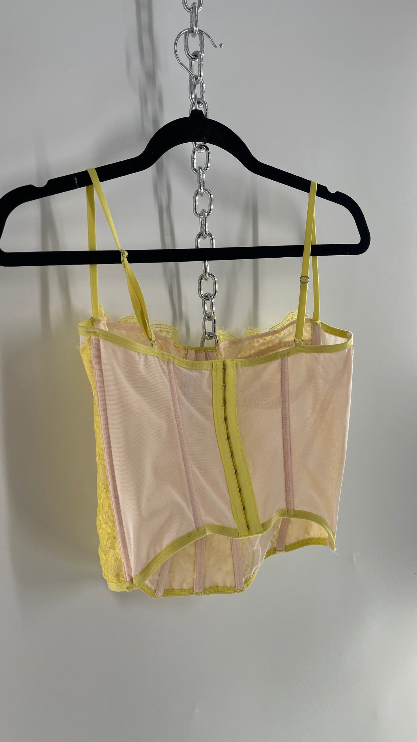 Urban Outfitters Yellow Lace Corset with Boning (Large)