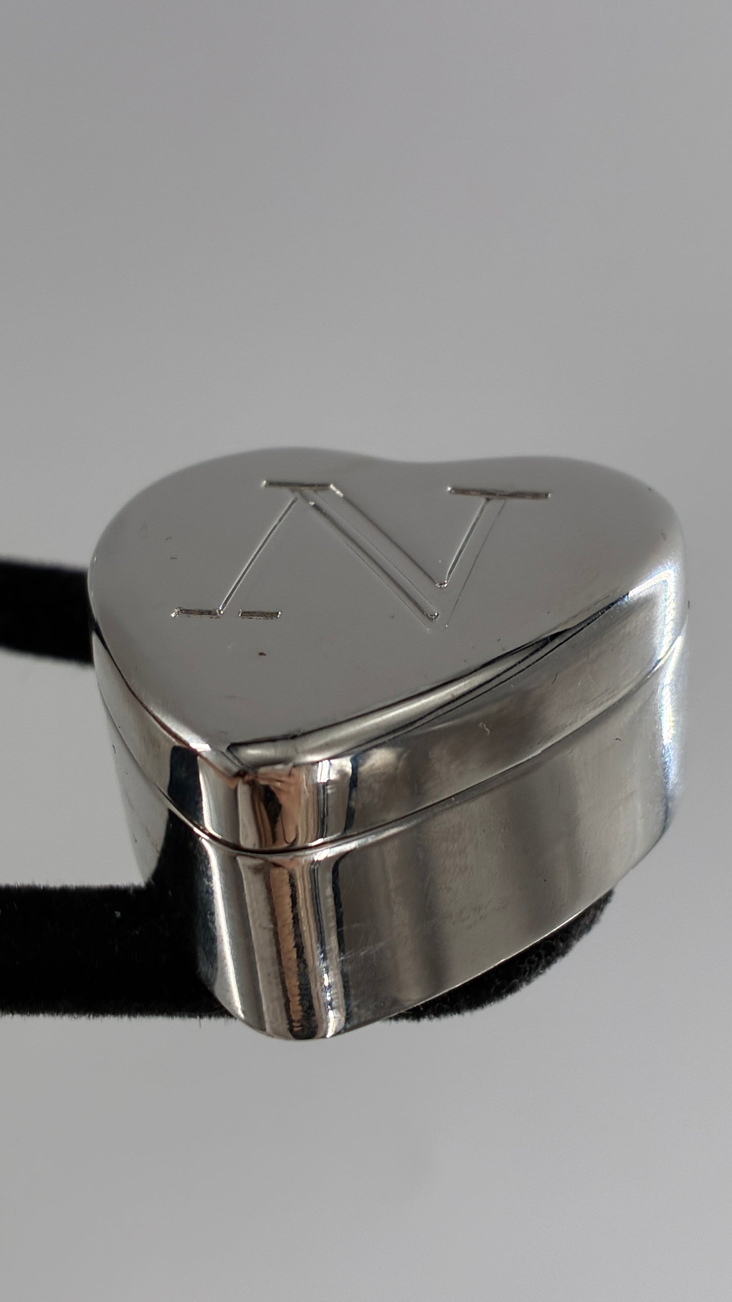 Vintage Mongram “N” Engraved Heart Shaped Silver Ring Box