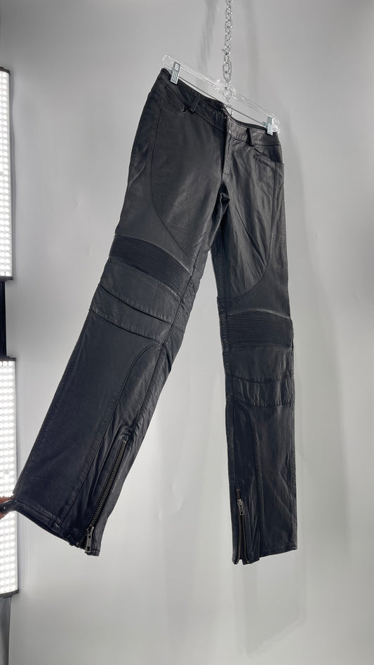 LAMARQUE 1990s Collection Vintage Black Leather Moto Style Pant with Panels, Ribbing and Zipper Details (6)