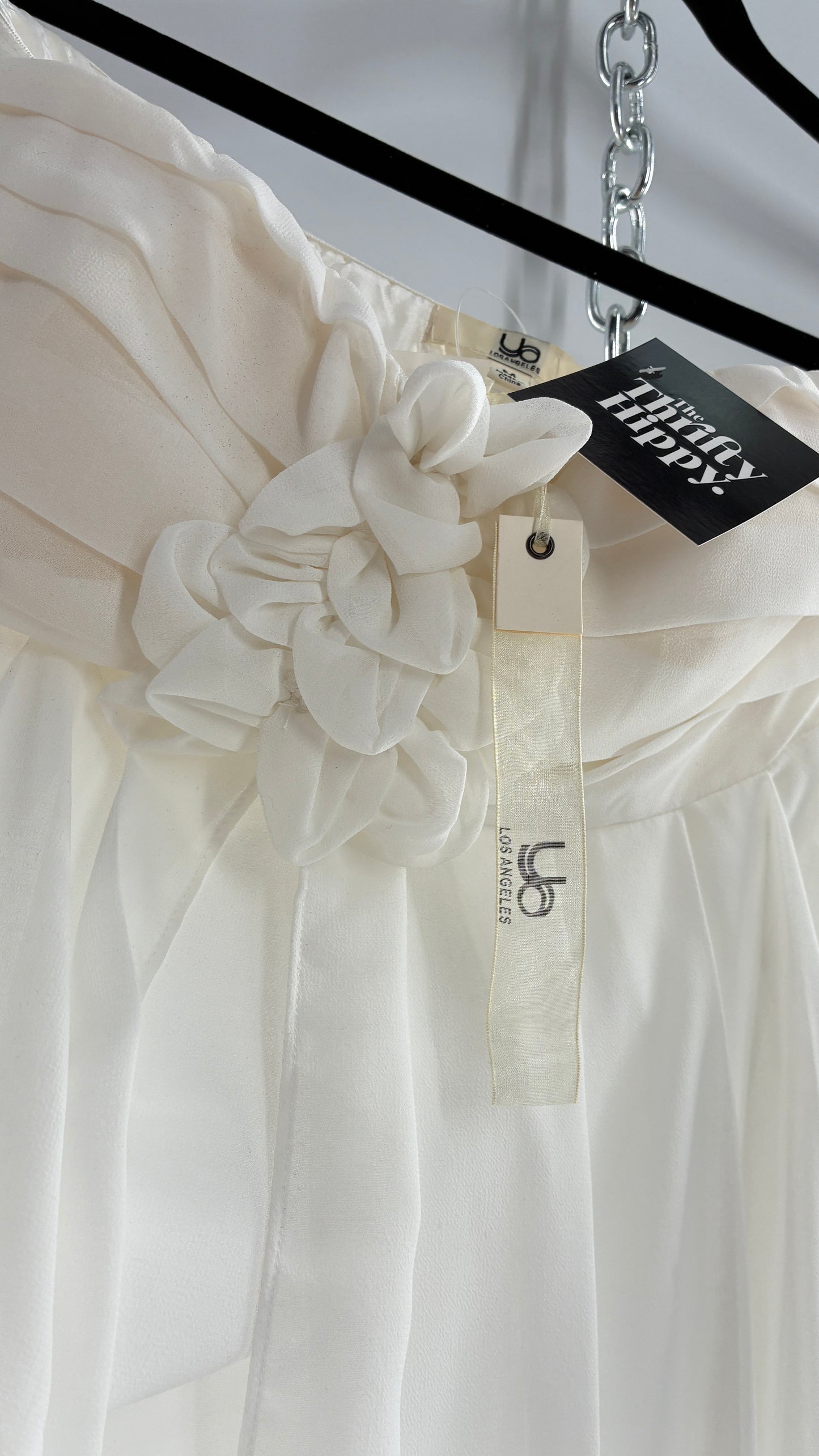 Deadstock Vintage 1990 YA LOS ANGELES White Vented Mini Dress with Petal Appliqué Detail (Medium)