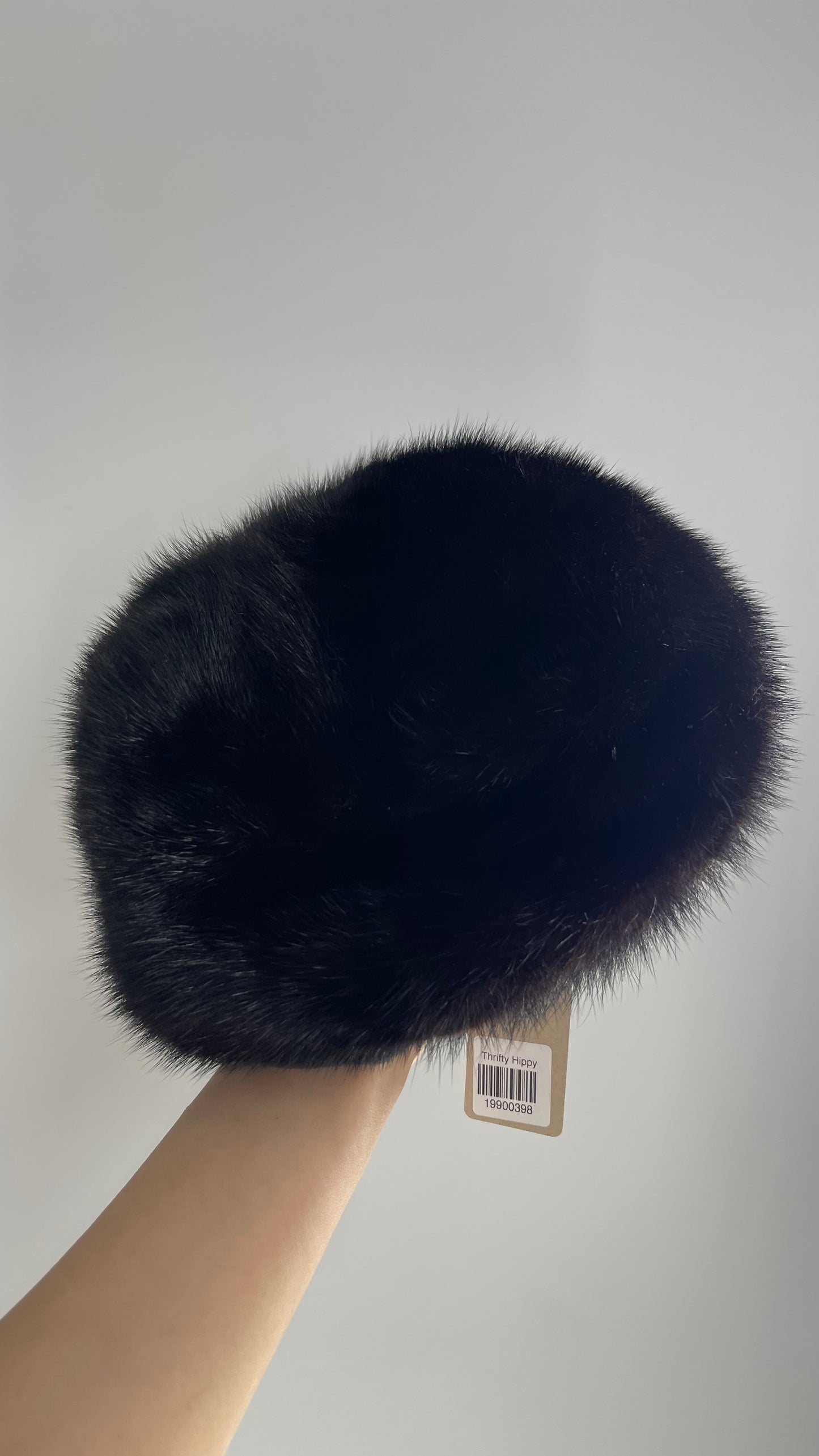 Vintage Genuine Fur Beret with Black Leather Inner Trim