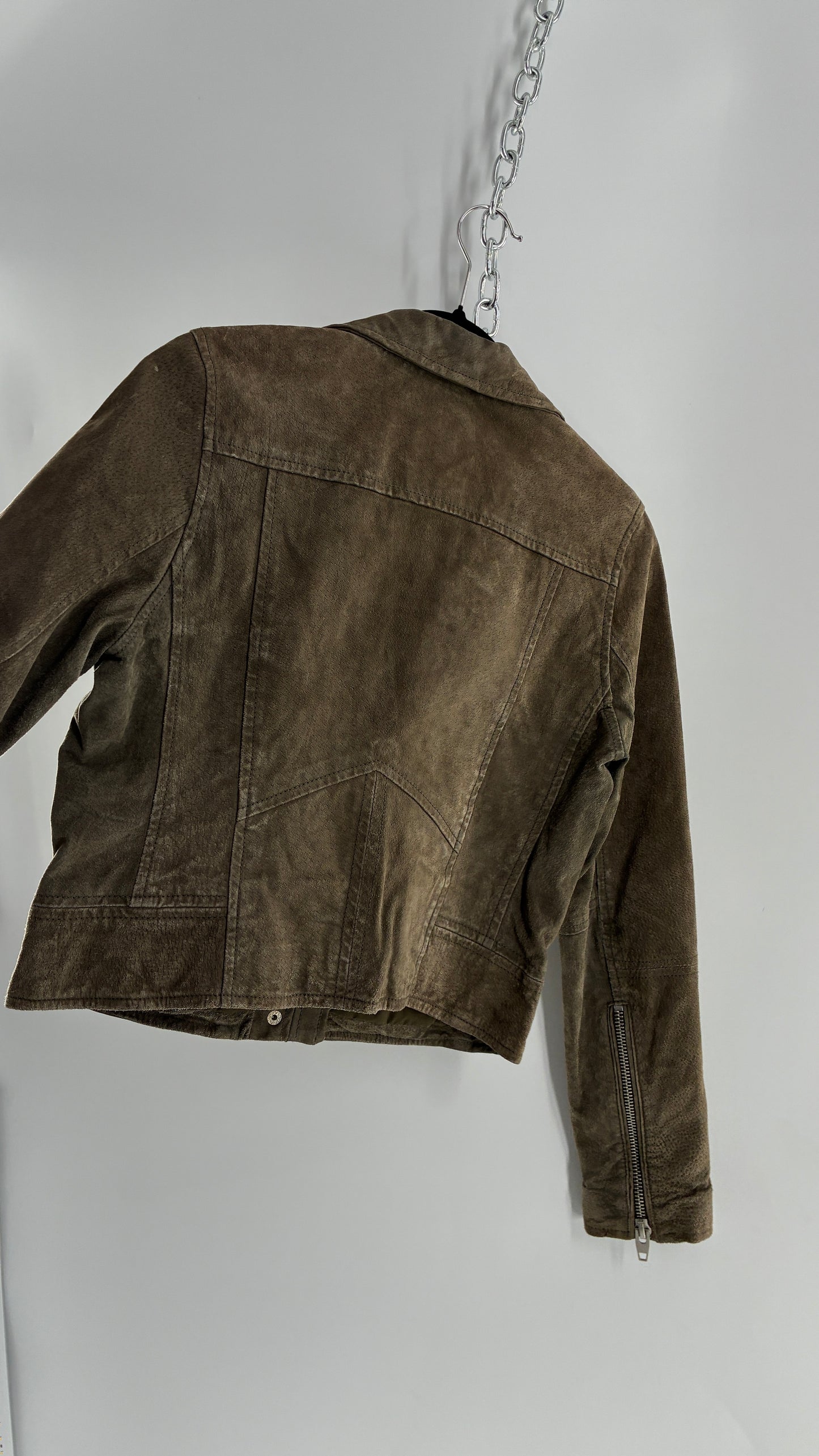 Vintage SL8 Genuine Suede Leather Motorcycle Style Jacket (Medium)