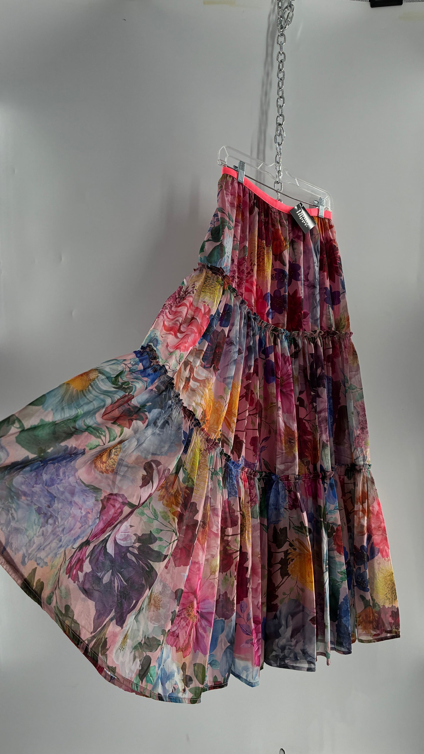 Handmade Floral Overlay Tiered Voluminous Skirt (Medium)