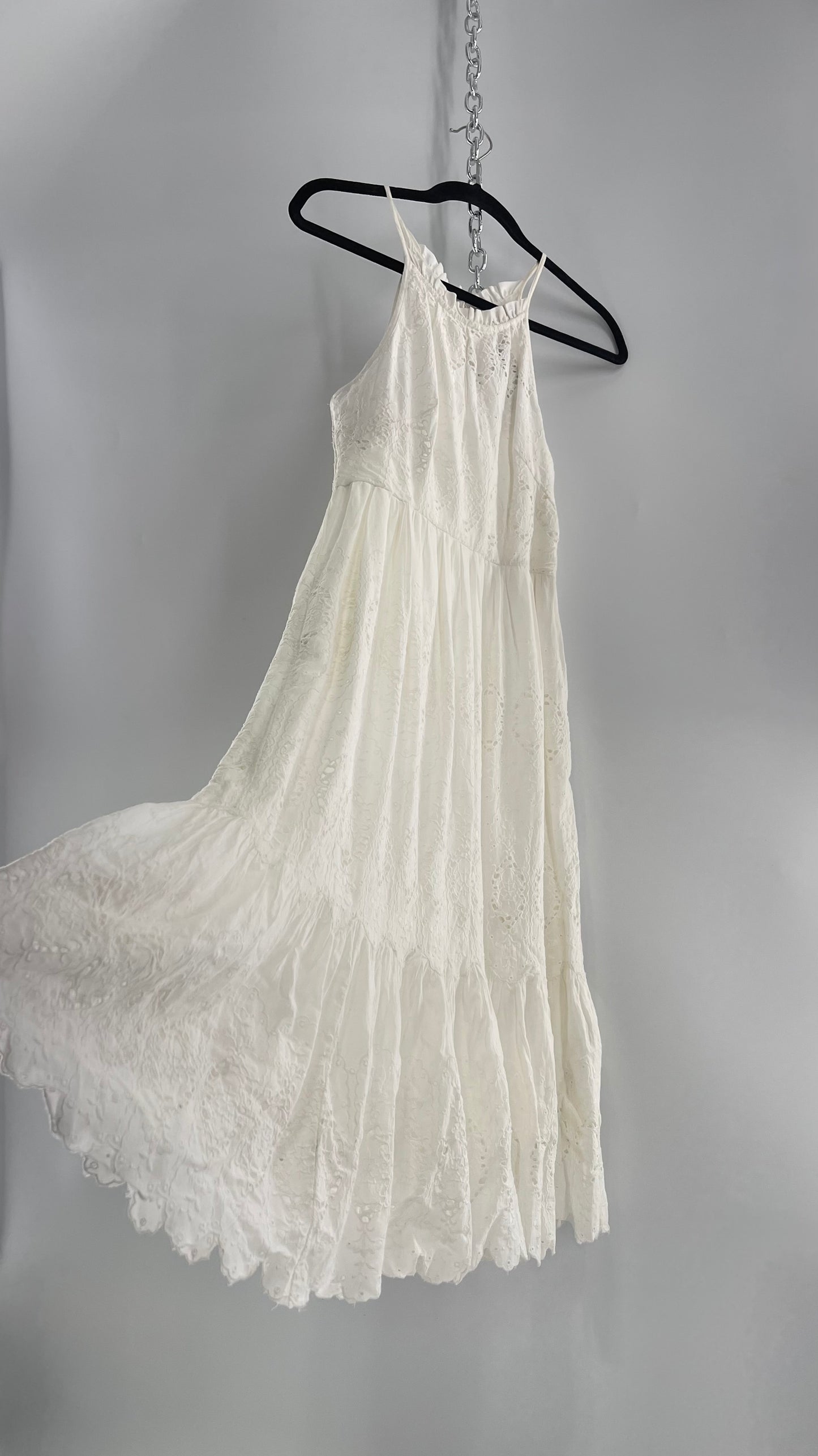 Maeve White Eyelet Tiered Lace Cotton Midi Dress (2)