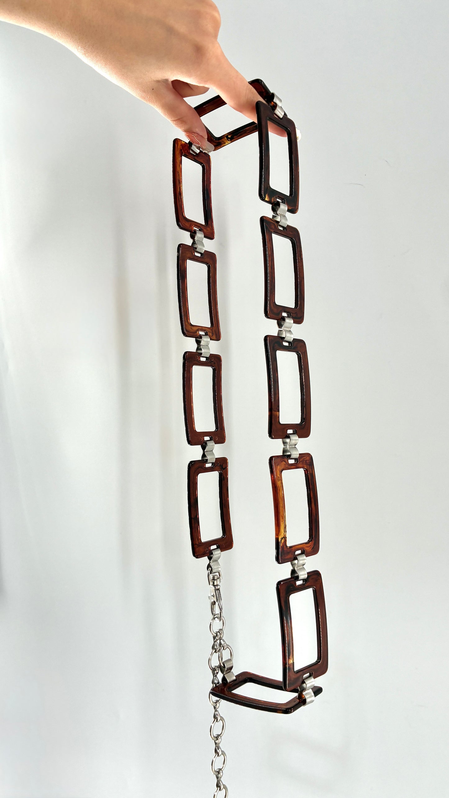 Vintage Rectangular Tortoise Shell Chain Belt (One Size)