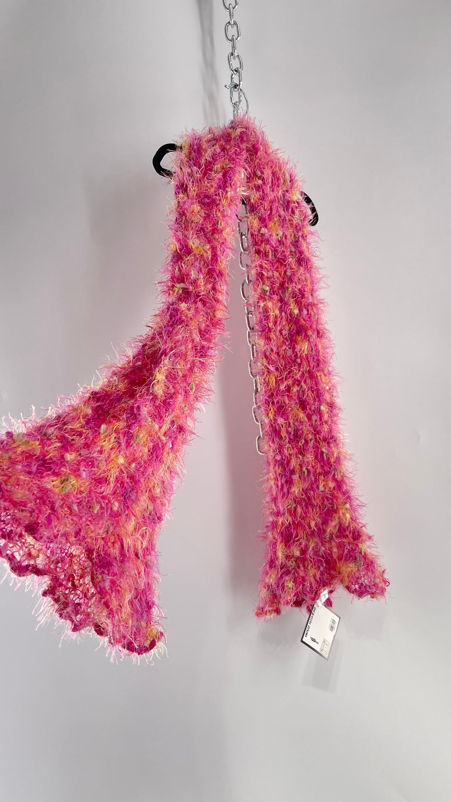 Vintage Pink Fuzzy Knit Scarf