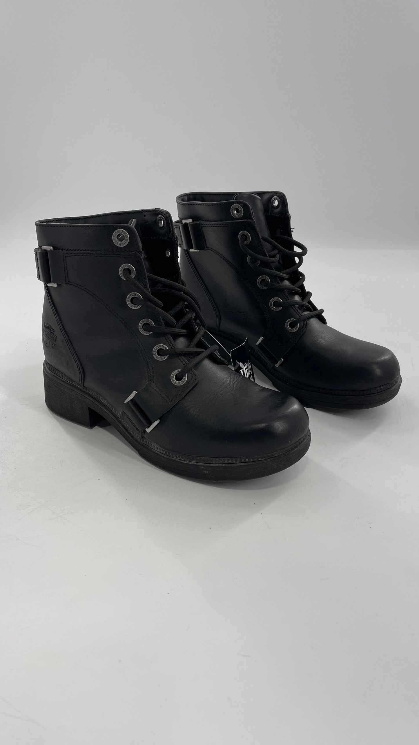 Harley Davidson Black Leather Combat Boots (8.5)