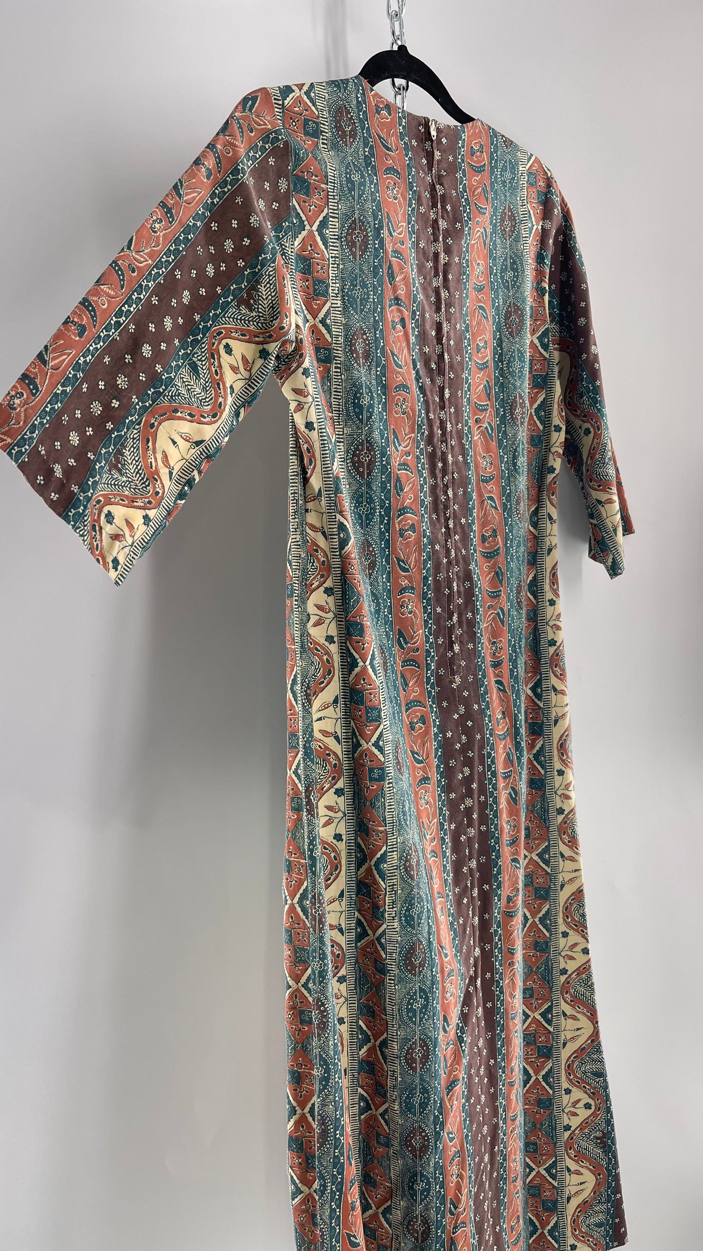 Vintage 1970s Tiffany Loungewear Full Length Brown/Blue Dress (11/12)
