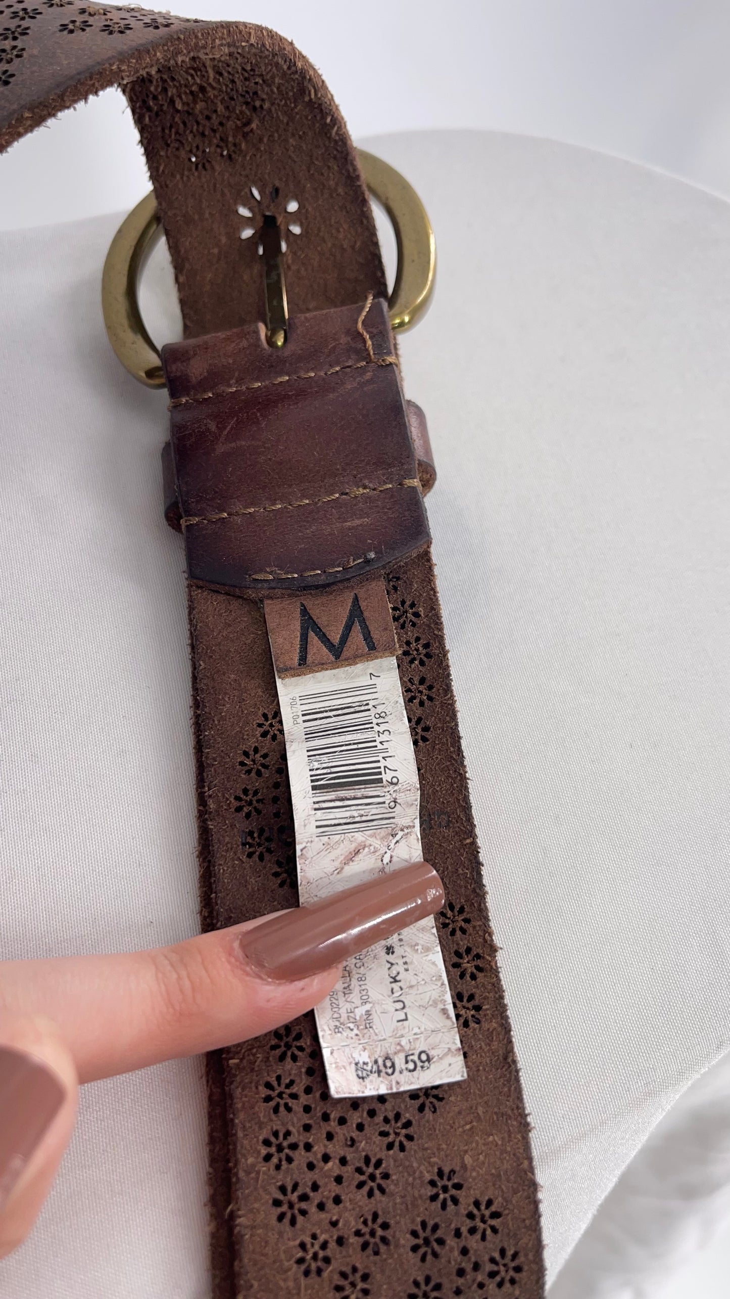 Vintage Lucky Brand Brown Leather Perforated Paisley Belt (Medium)