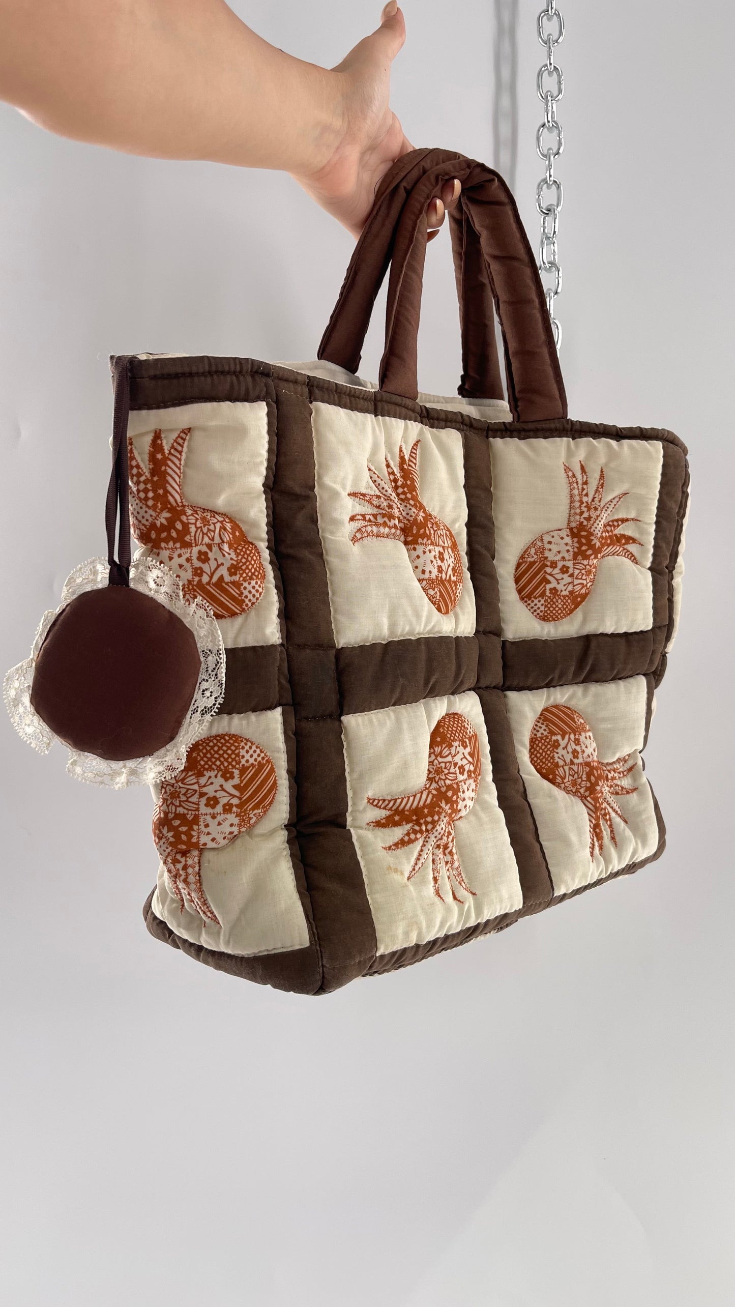 Vintage Patchwork Brown/Orange/Beige Handmade Quilted Tote