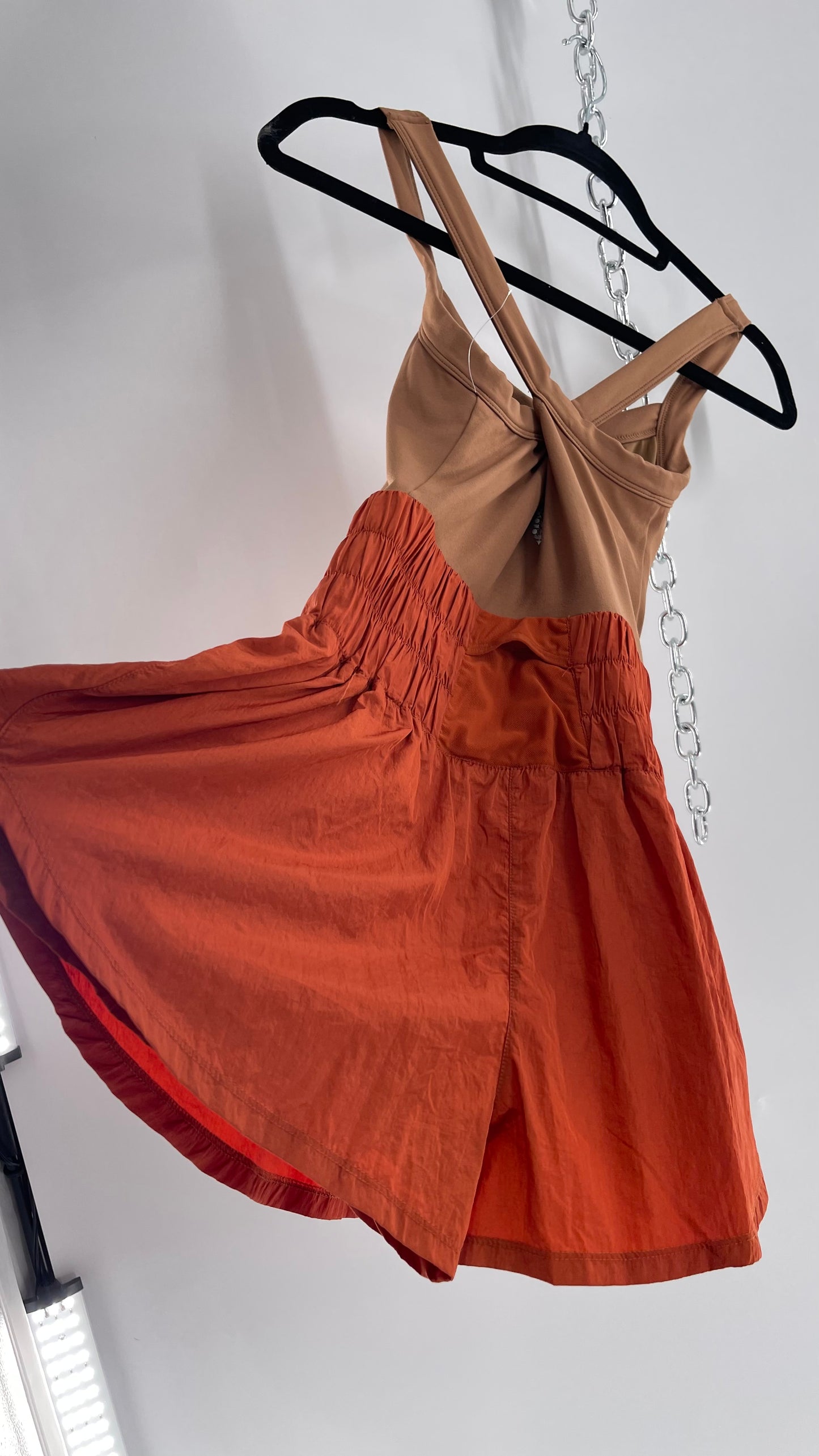 Free People Movement Tan Jumpsuit with Burnt Orange Parachute Shorts (XS)