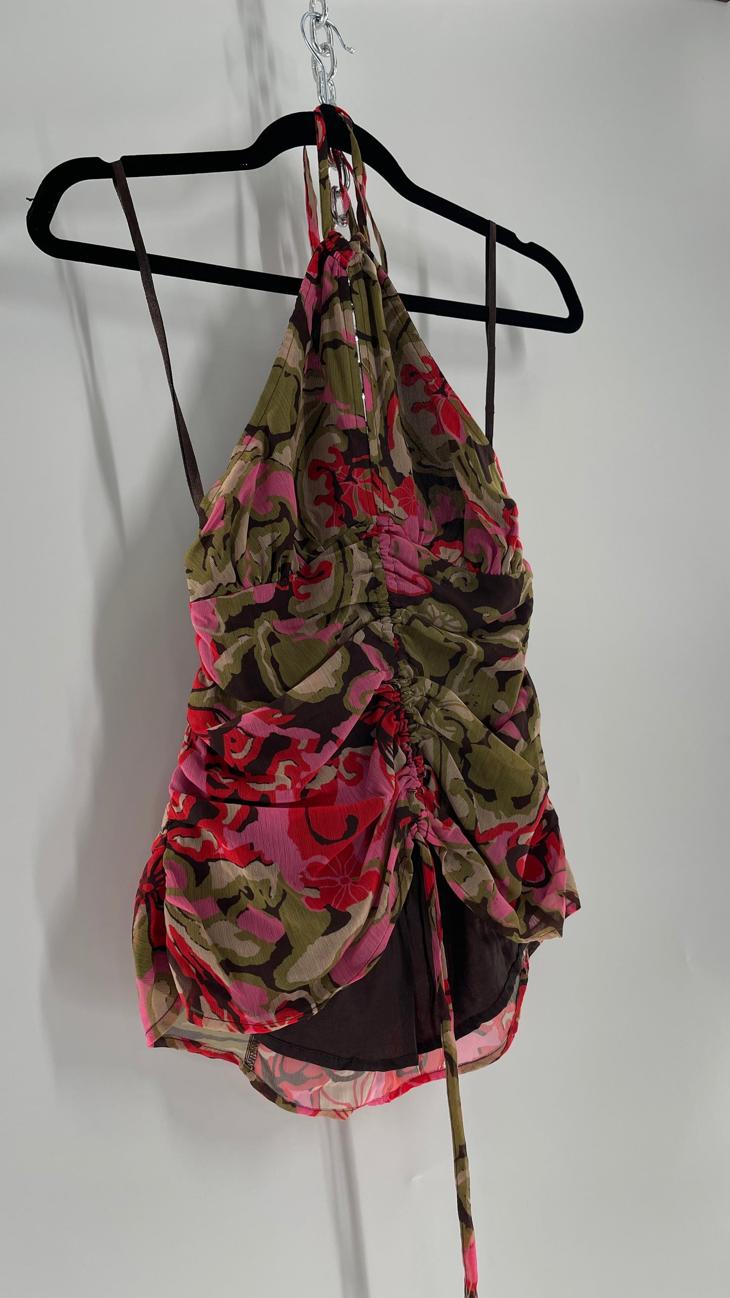 Free People Floral Halter with Ruched Midriff and Open Bust(XS)