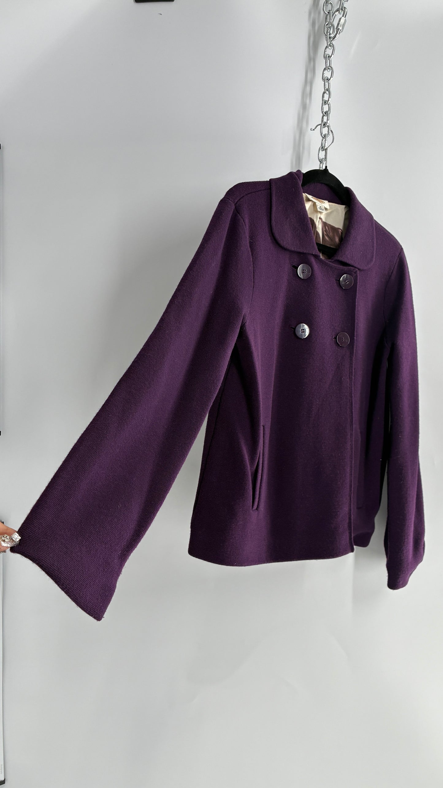 Vintage 100% Merino Wool Purple Sweater Jacket (Medium)