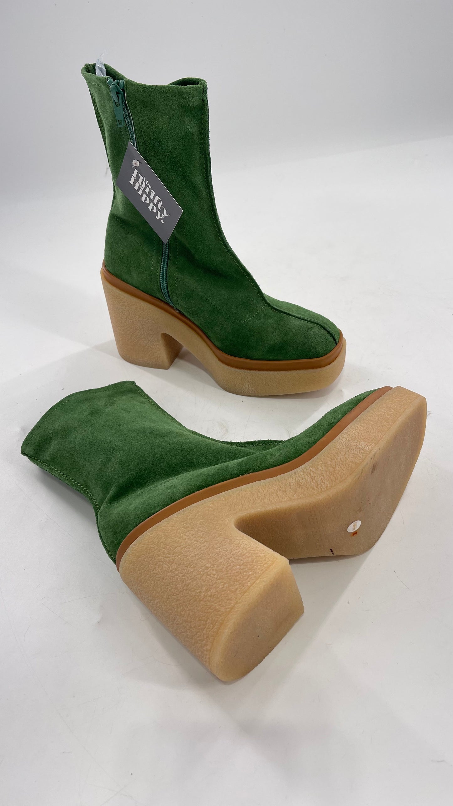 Free People Green Gigi Suede Leather Rubber Heel Boot (36.5)