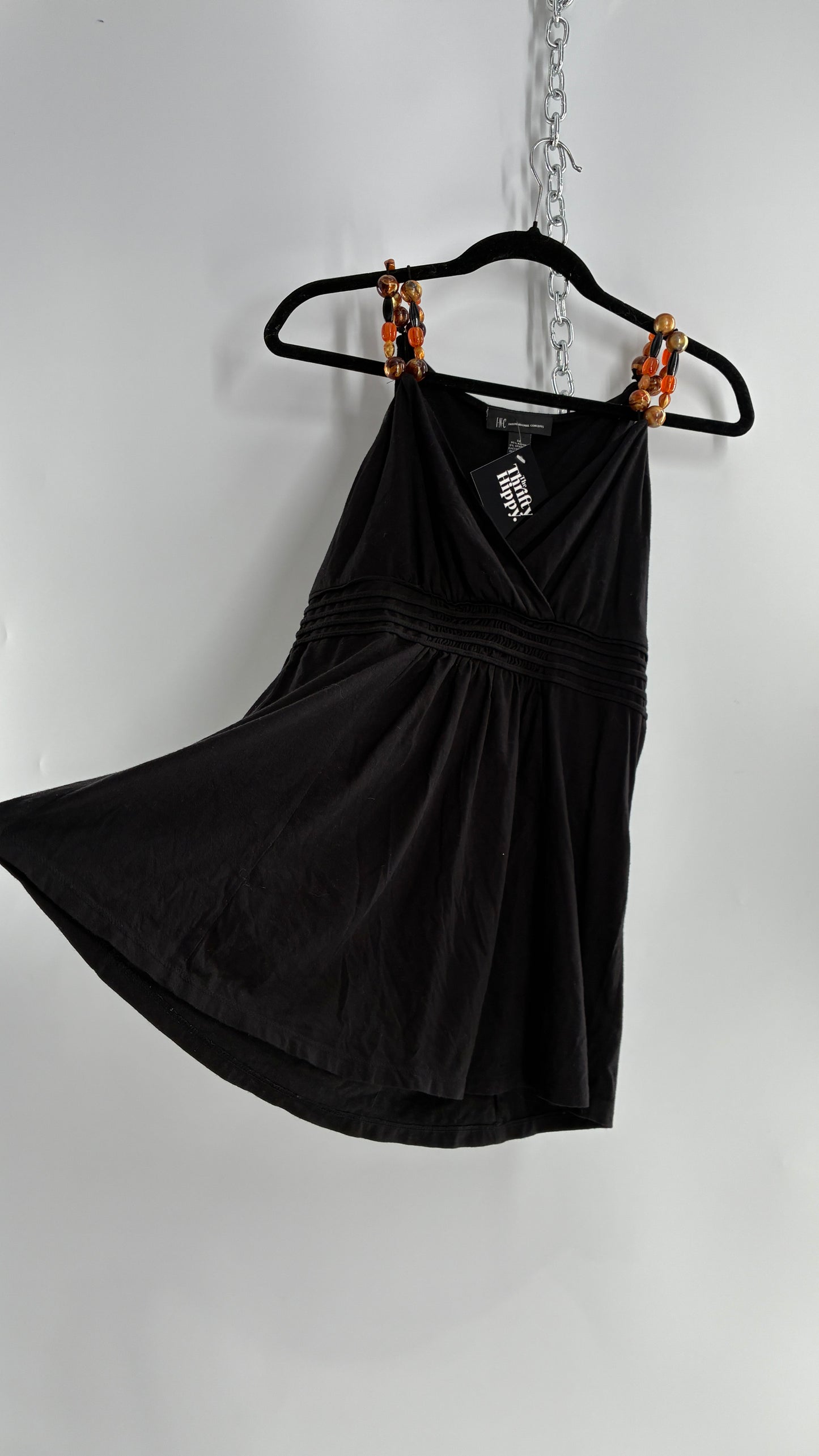 Vintage 1990s Black Camisole with Beaded Straps (Medium)