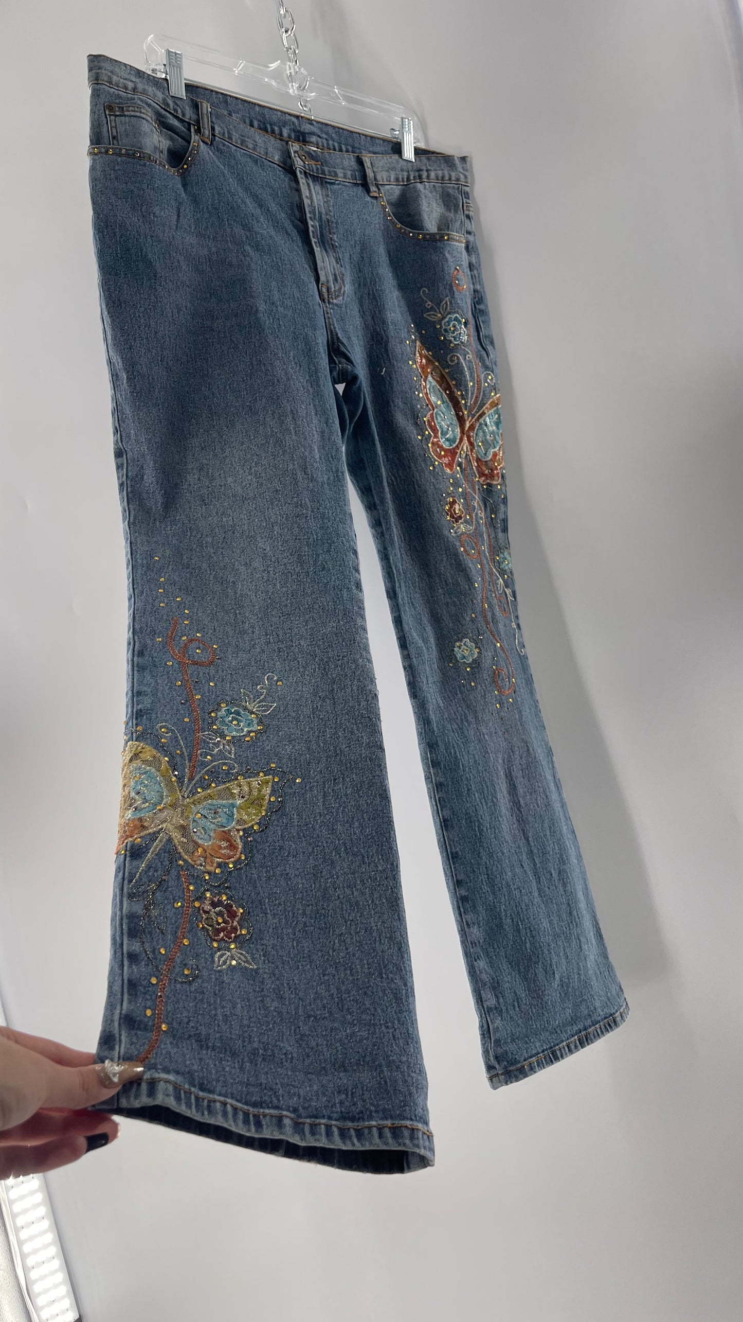 Vintage Diane Gilman Kickflare Denim with Embroidered Butterfly Motifs (14)