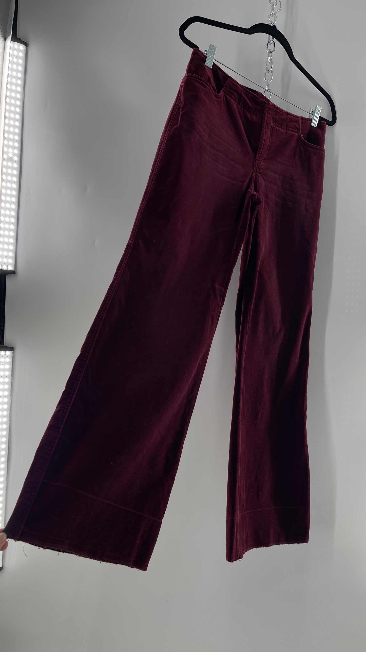 Vintage 90s Express Wine Toned Burgundy Velvet Low Rise Kickflares (7/8)