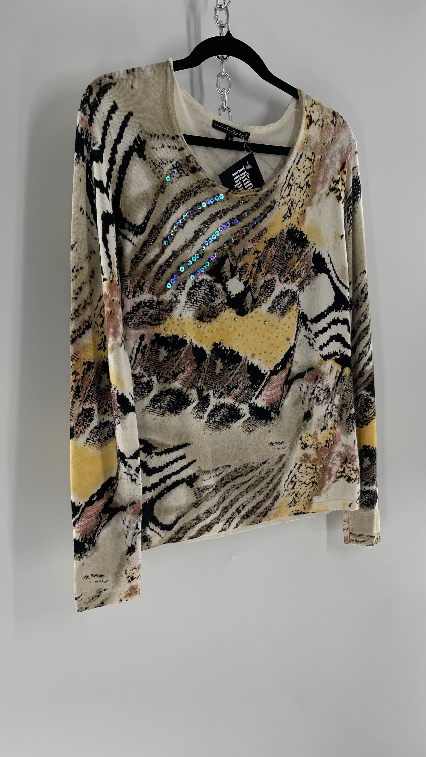 Vintage PIERRI Animal Print Graphic Knit with Iridescent Sequins (Small)