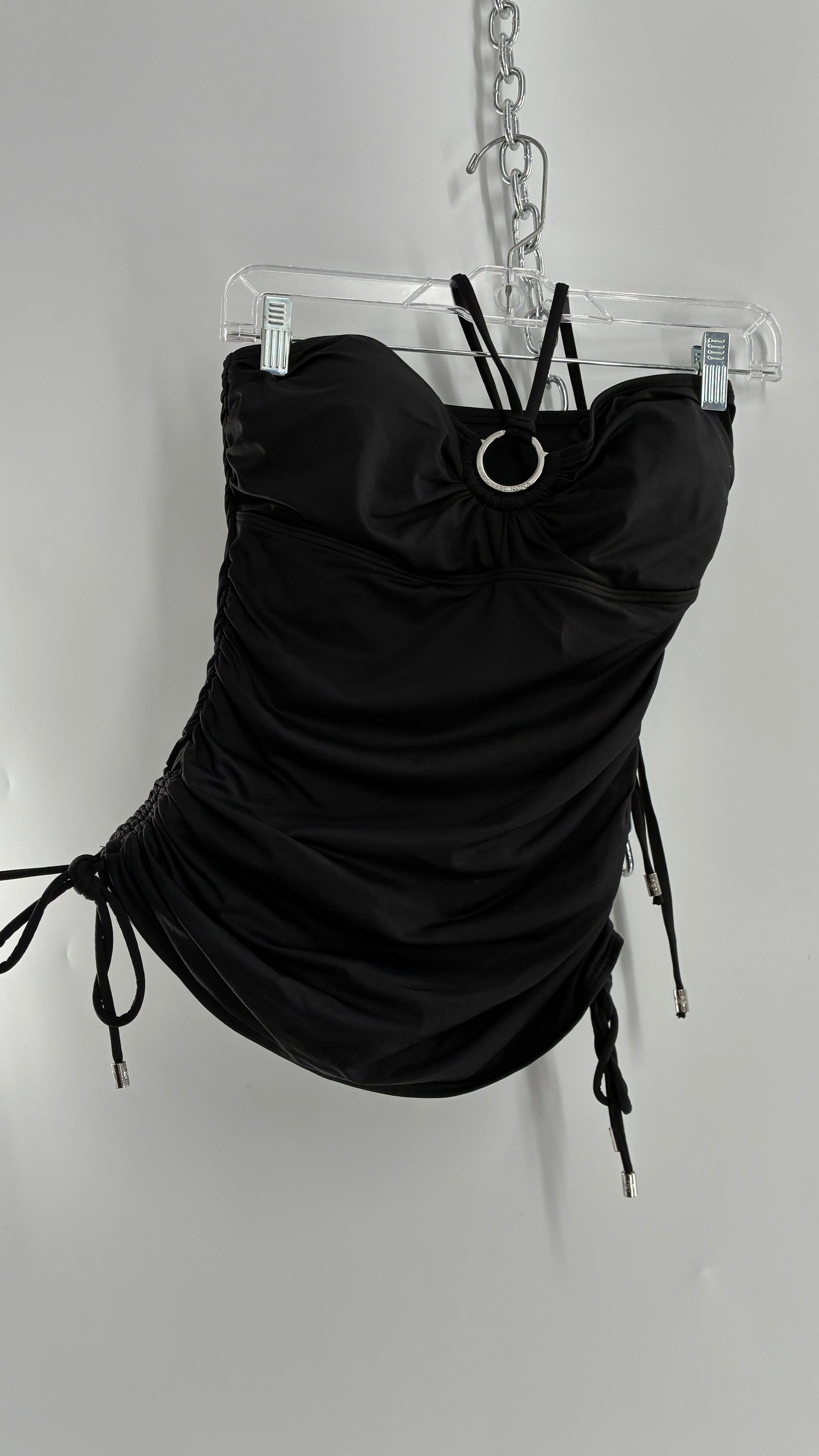 Vintage Michael Kors Ruched Tankini with Adjustable Sides, Halter Choker, and Branded Hoop (Small)